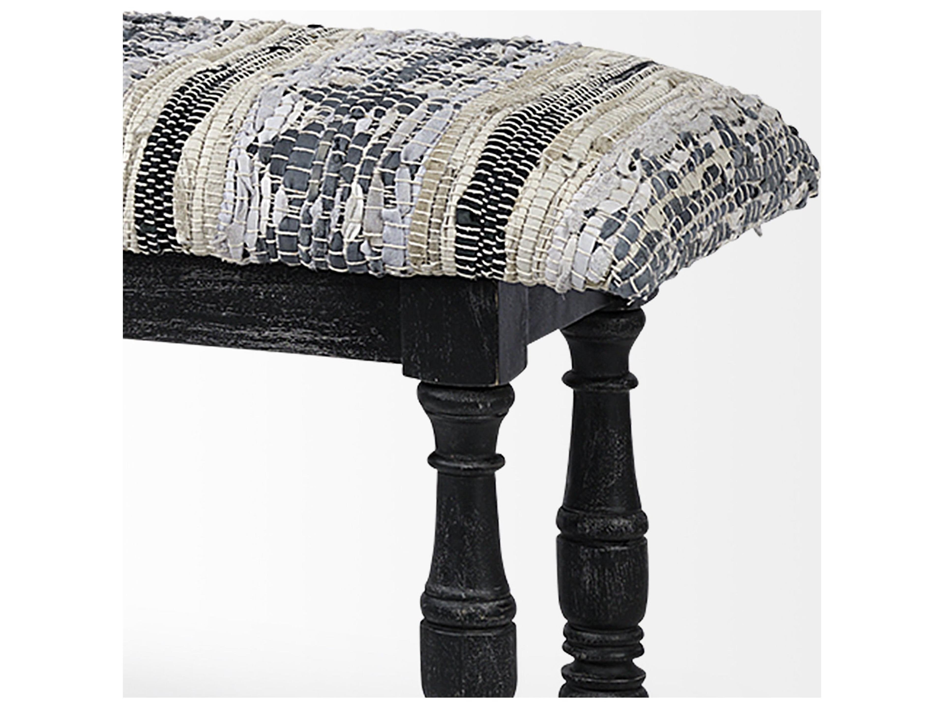Mercana Denison II 56L x 15W Black Wood Base Woven-Leather Cushion Top Accent Bench