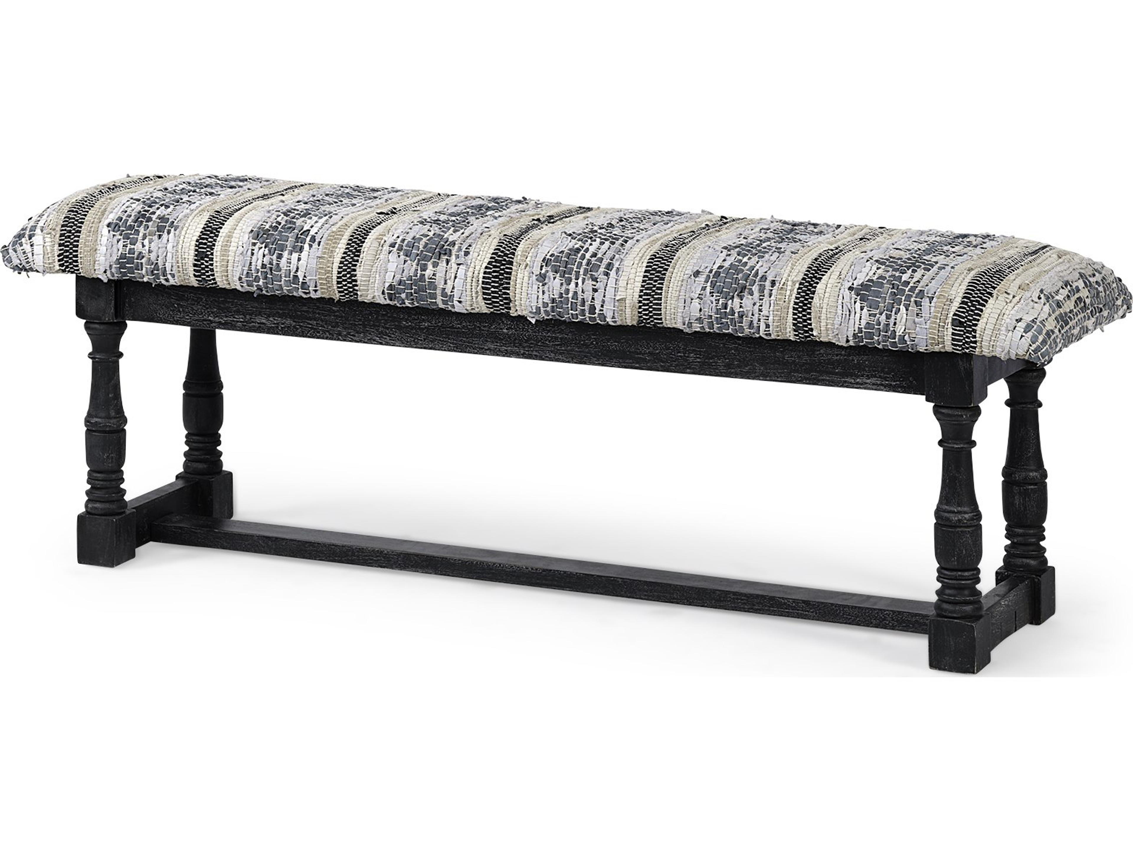Denison II 56L x 15W Black Wood Base Woven-Leather Cushion Top Accent Bench