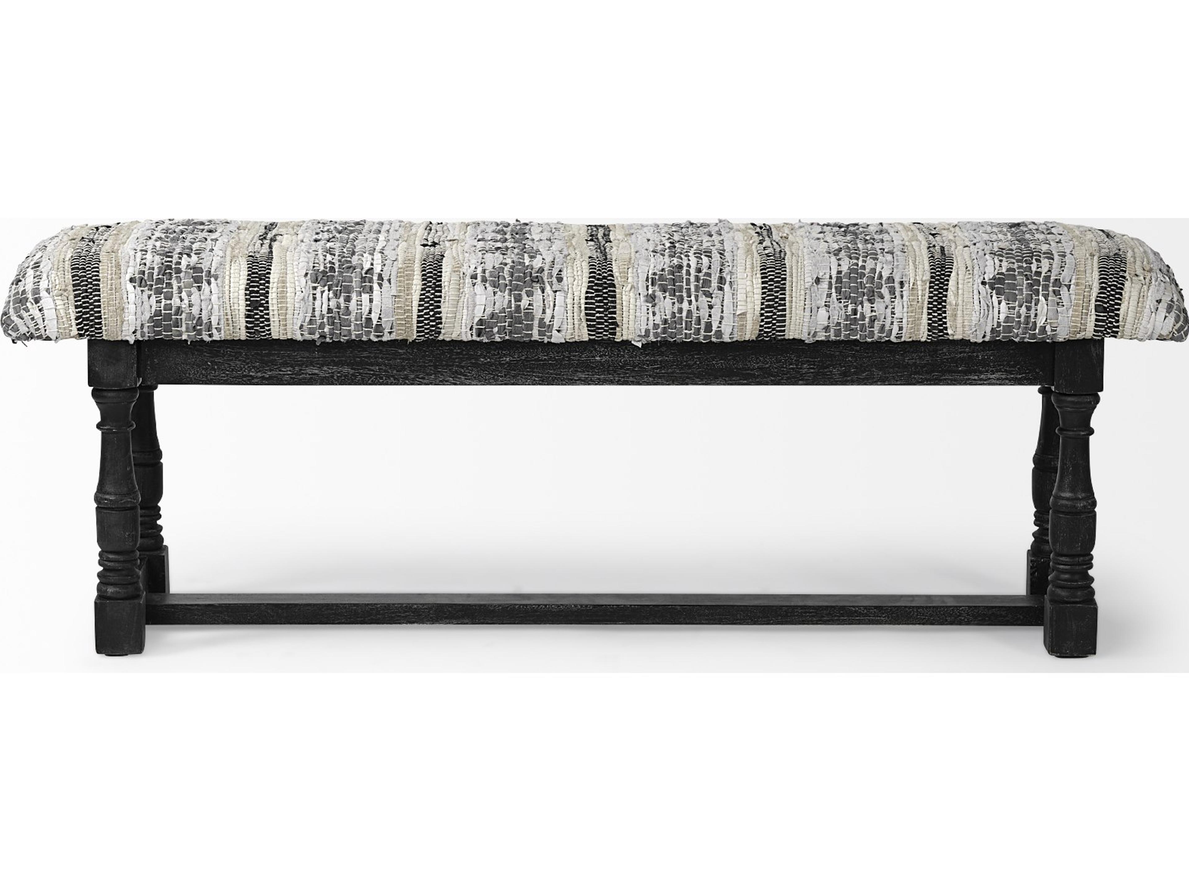 Mercana Denison II 56L x 15W Black Wood Base Woven-Leather Cushion Top Accent Bench