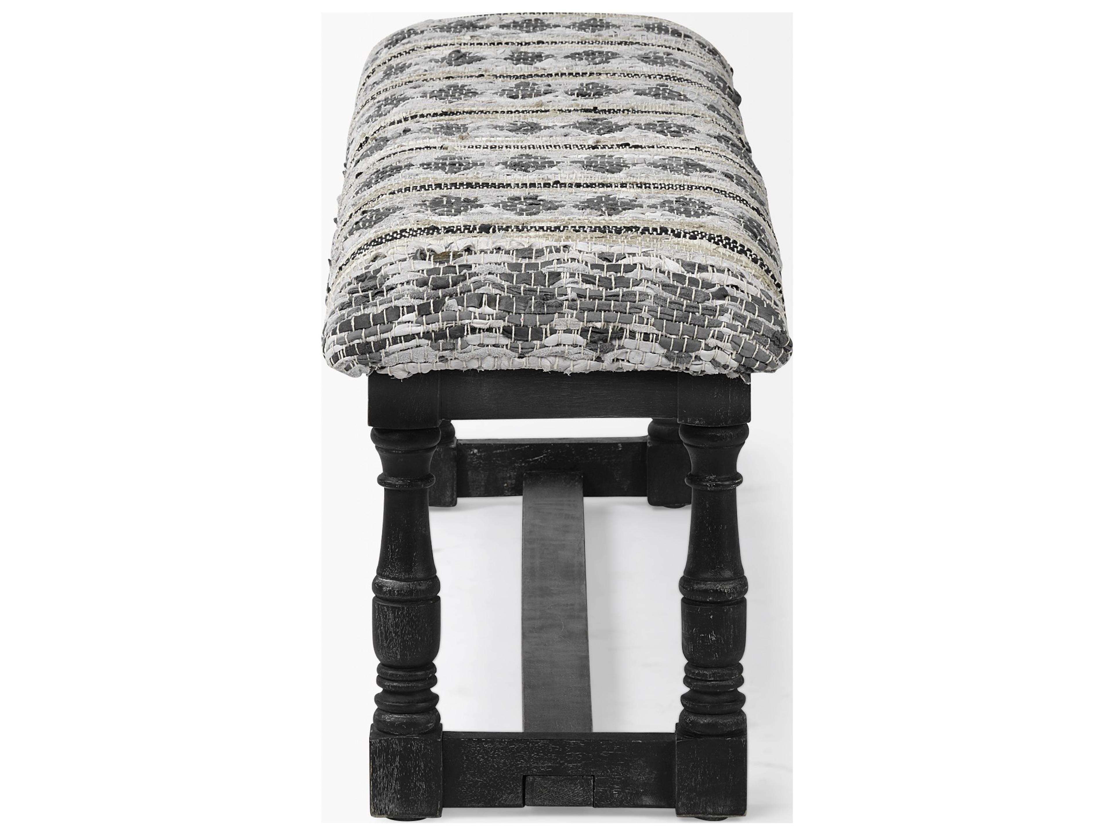 Mercana Denison II 56L x 15W Black Wood Base Woven-Leather Cushion Top Accent Bench