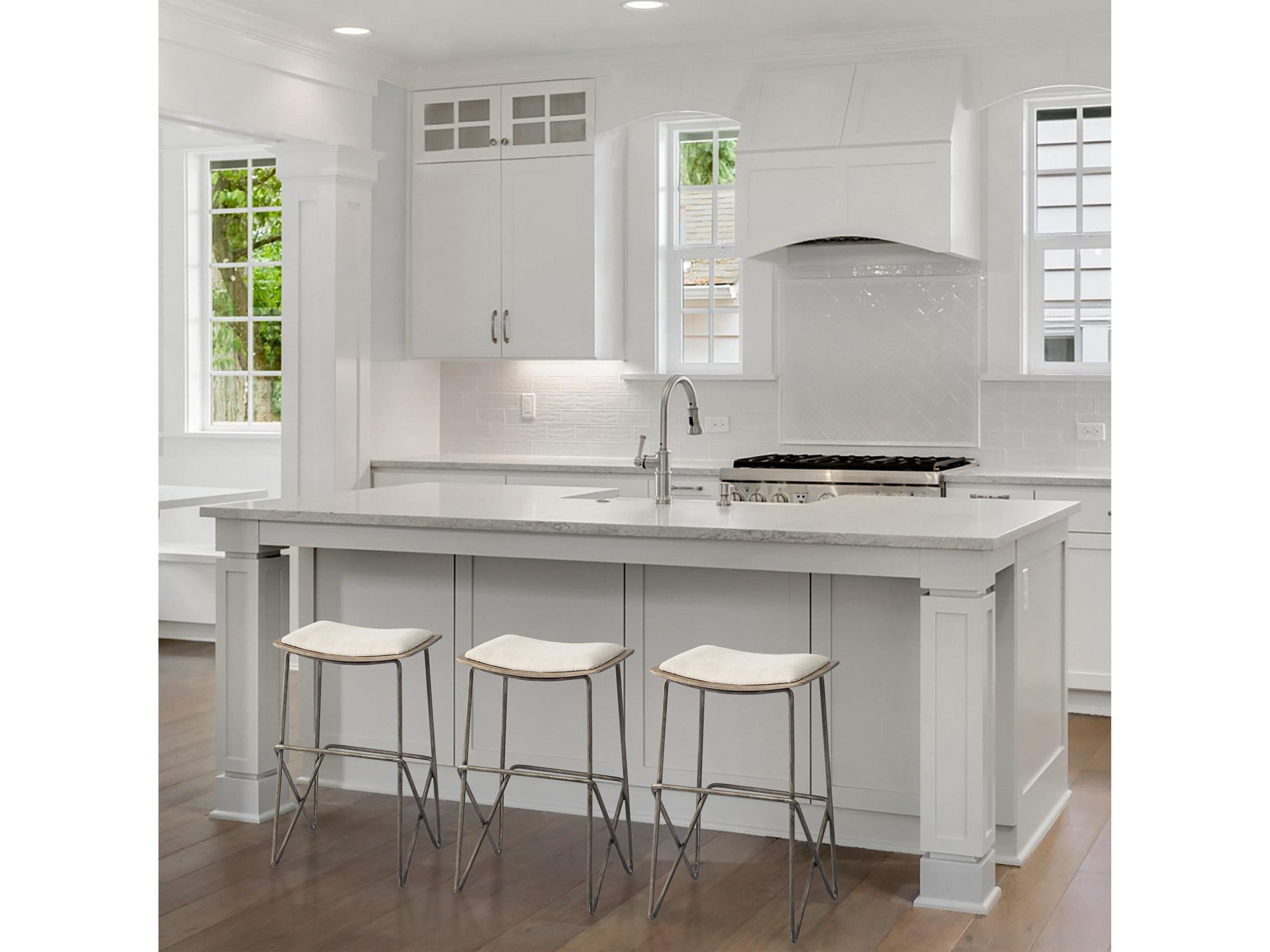 Mercana Katniss 26" Total Height Cream Fabric Seat Gold Metal Frame Counter Stool