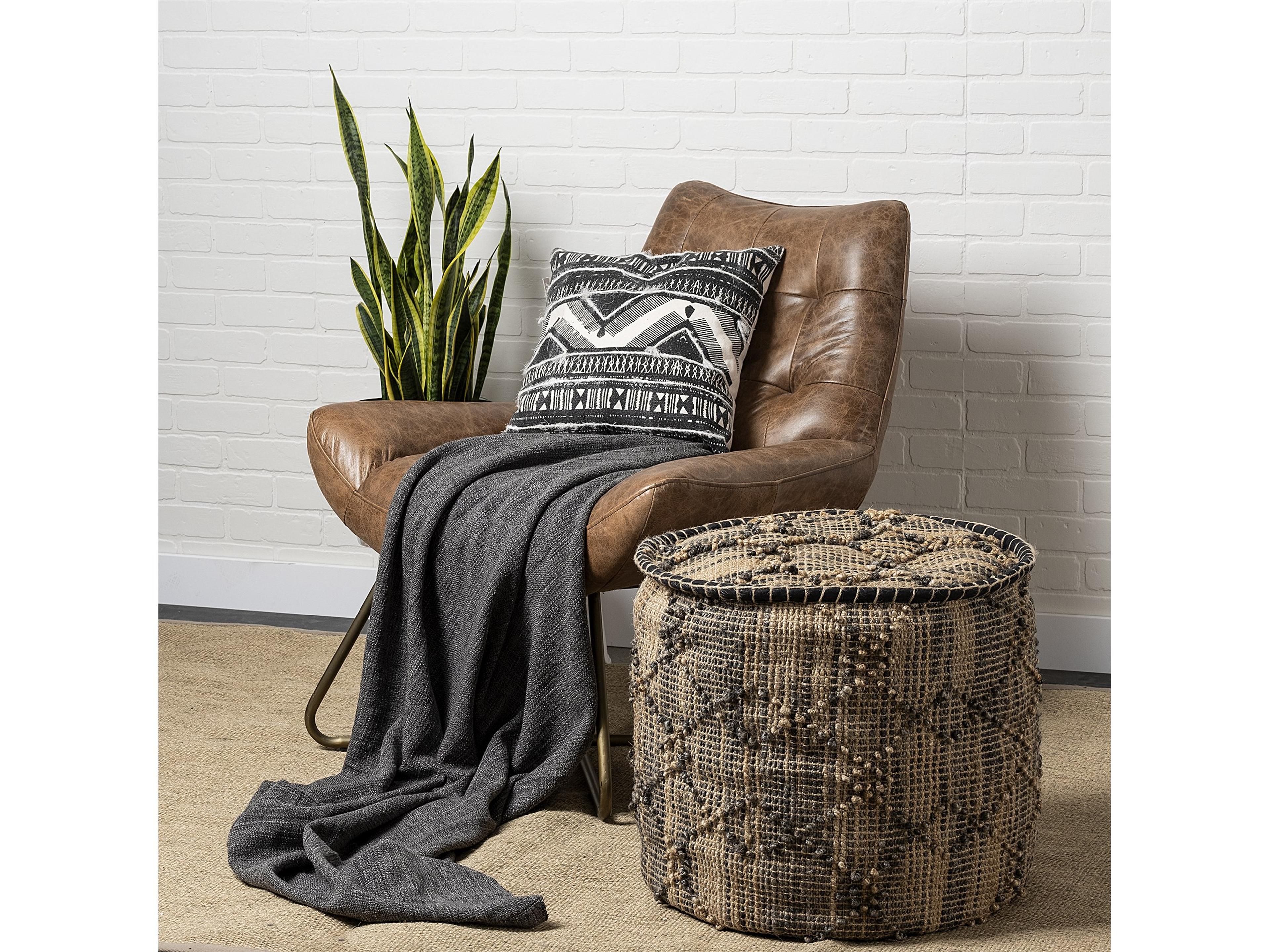 Mercana Riley Tan Jute Popcorn Stich Cylindrical Pouf