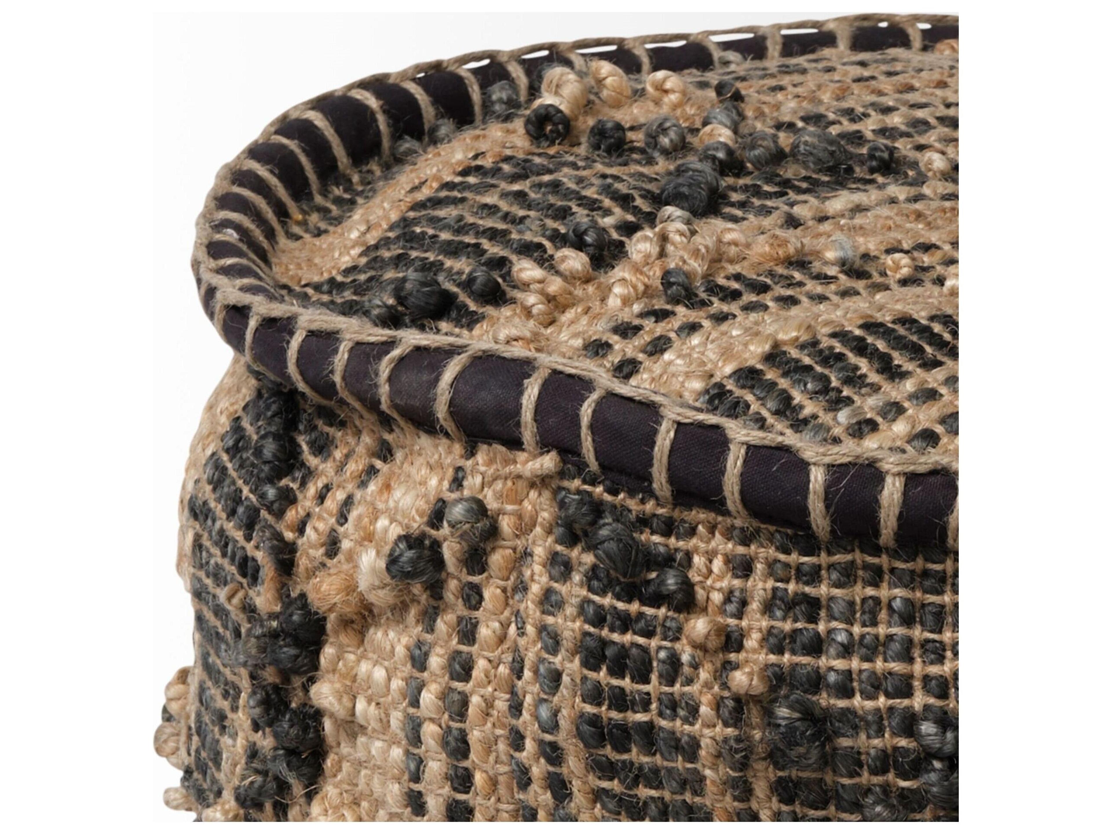 Mercana Riley Tan Jute Popcorn Stich Cylindrical Pouf