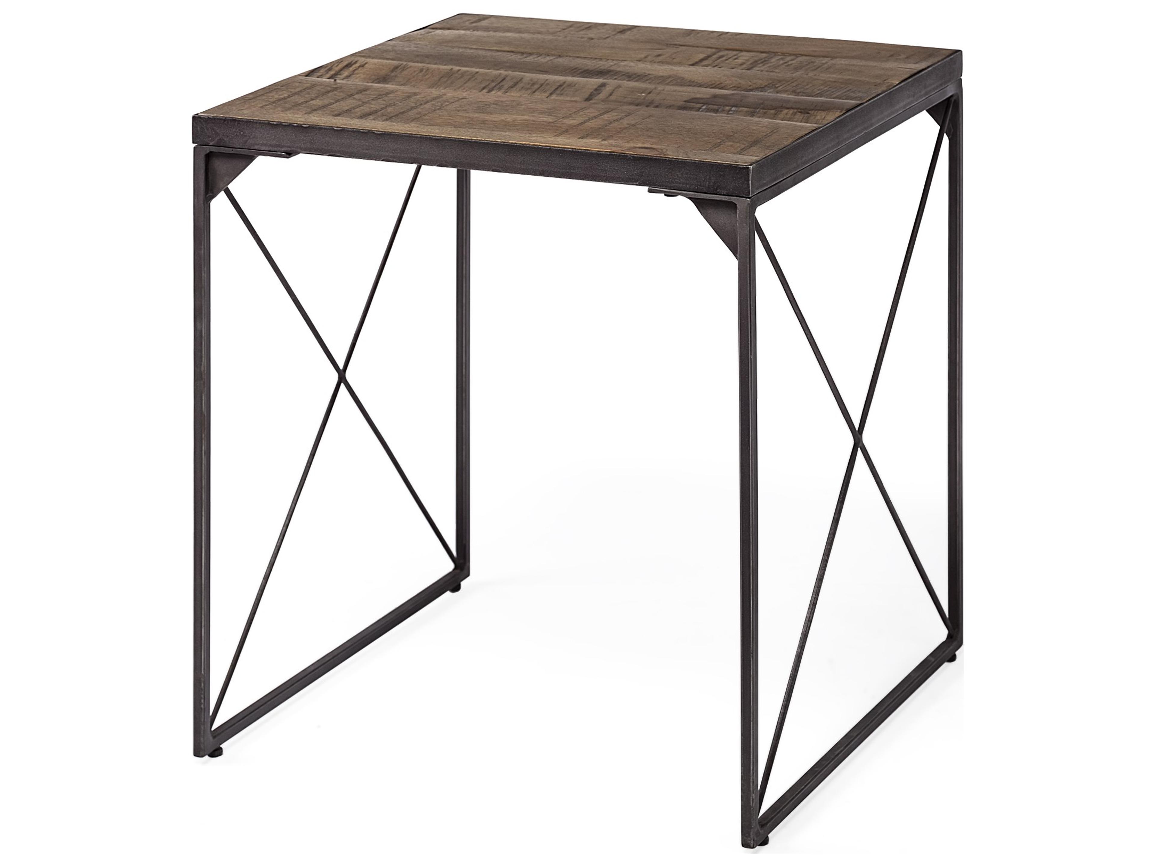 Trestman II 24" x 22.5" Square Top Medium Brown Wood and Iron Cross Braced End/Side Table