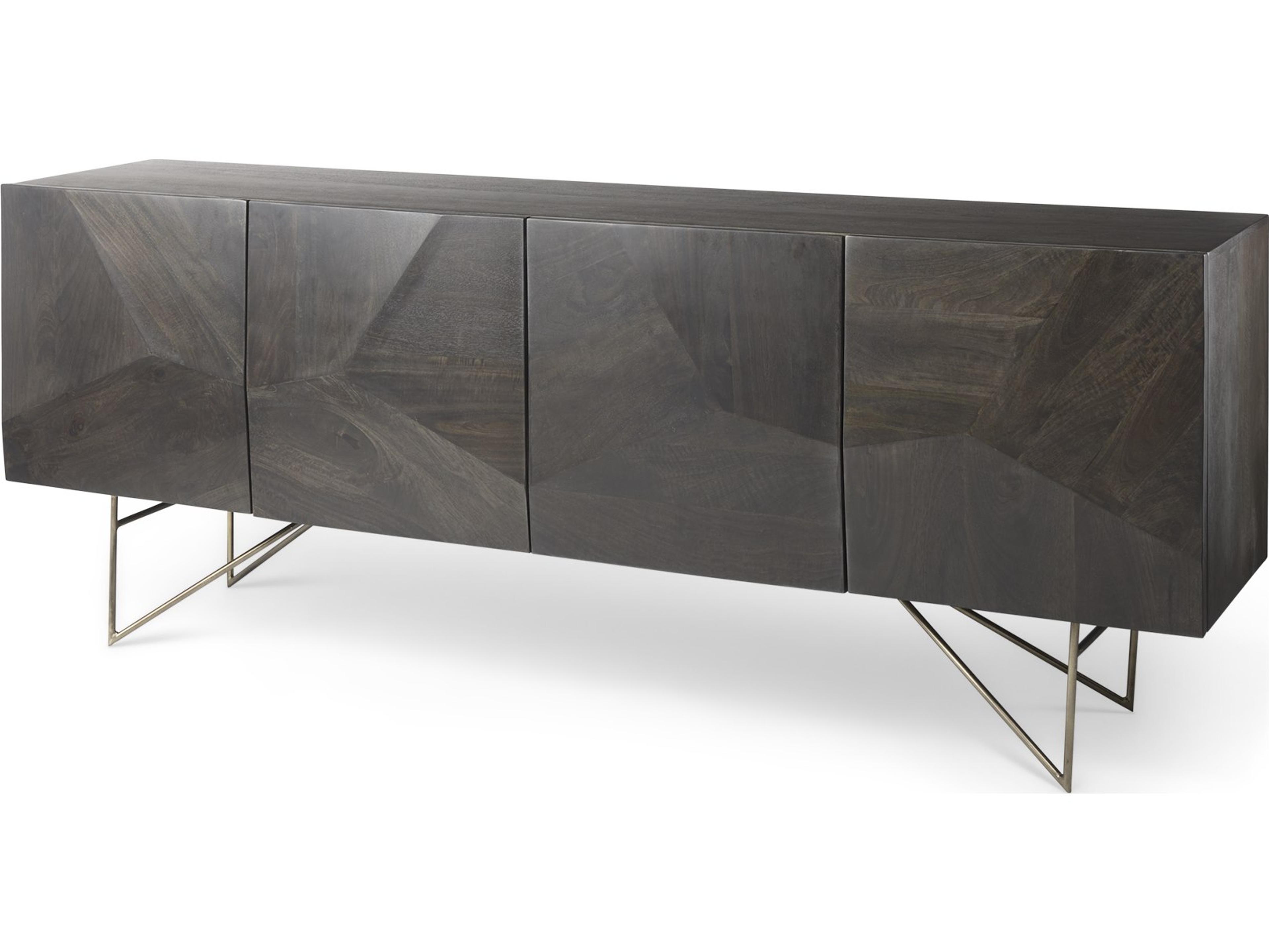 Darwin 80x17.5 Brown Solid Wood Gold Metal Base 4 Cabinet Door Sideboard