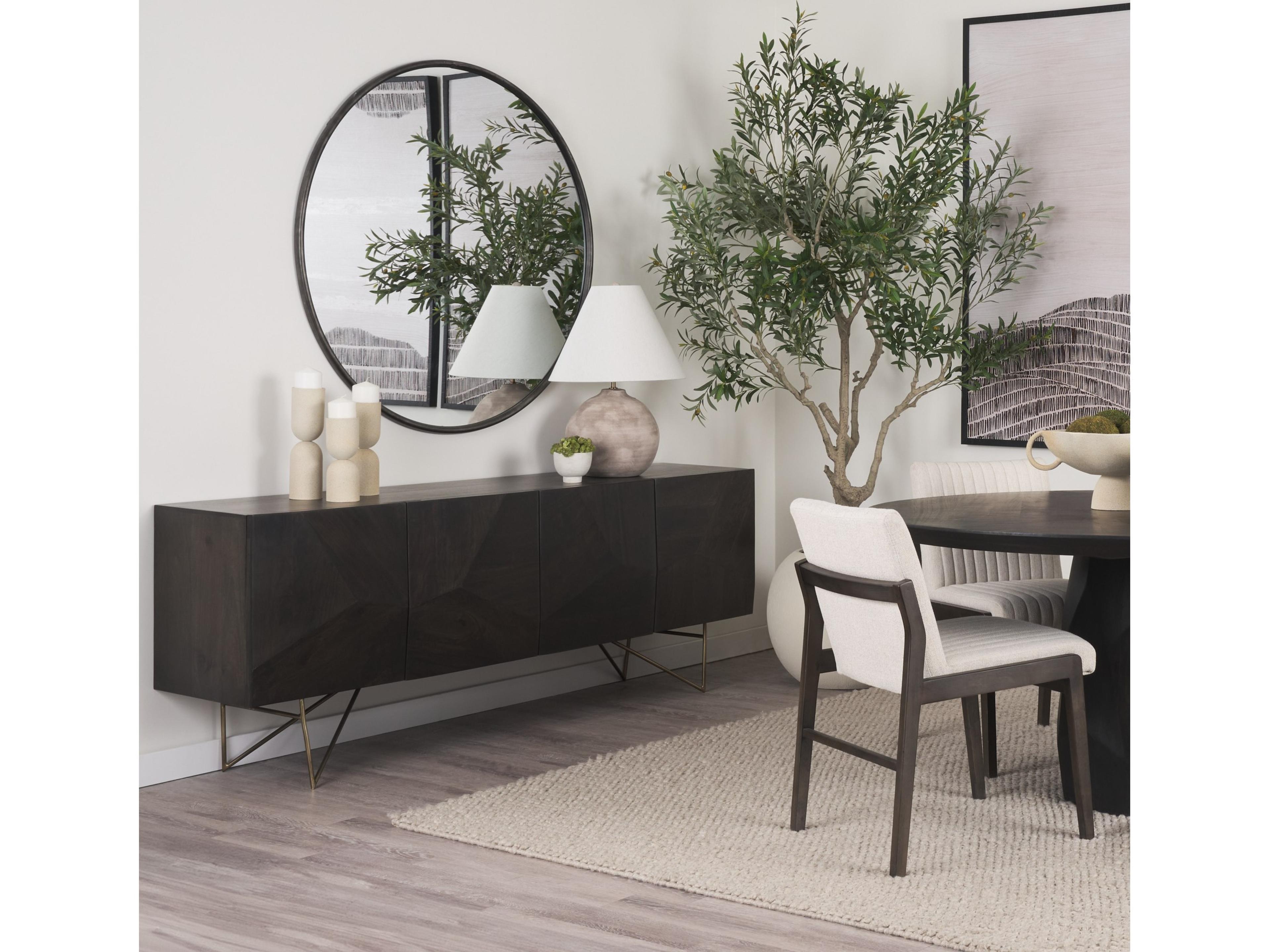 Mercana Darwin 80x17.5 Brown Solid Wood Gold Metal Base 4 Cabinet Door Sideboard