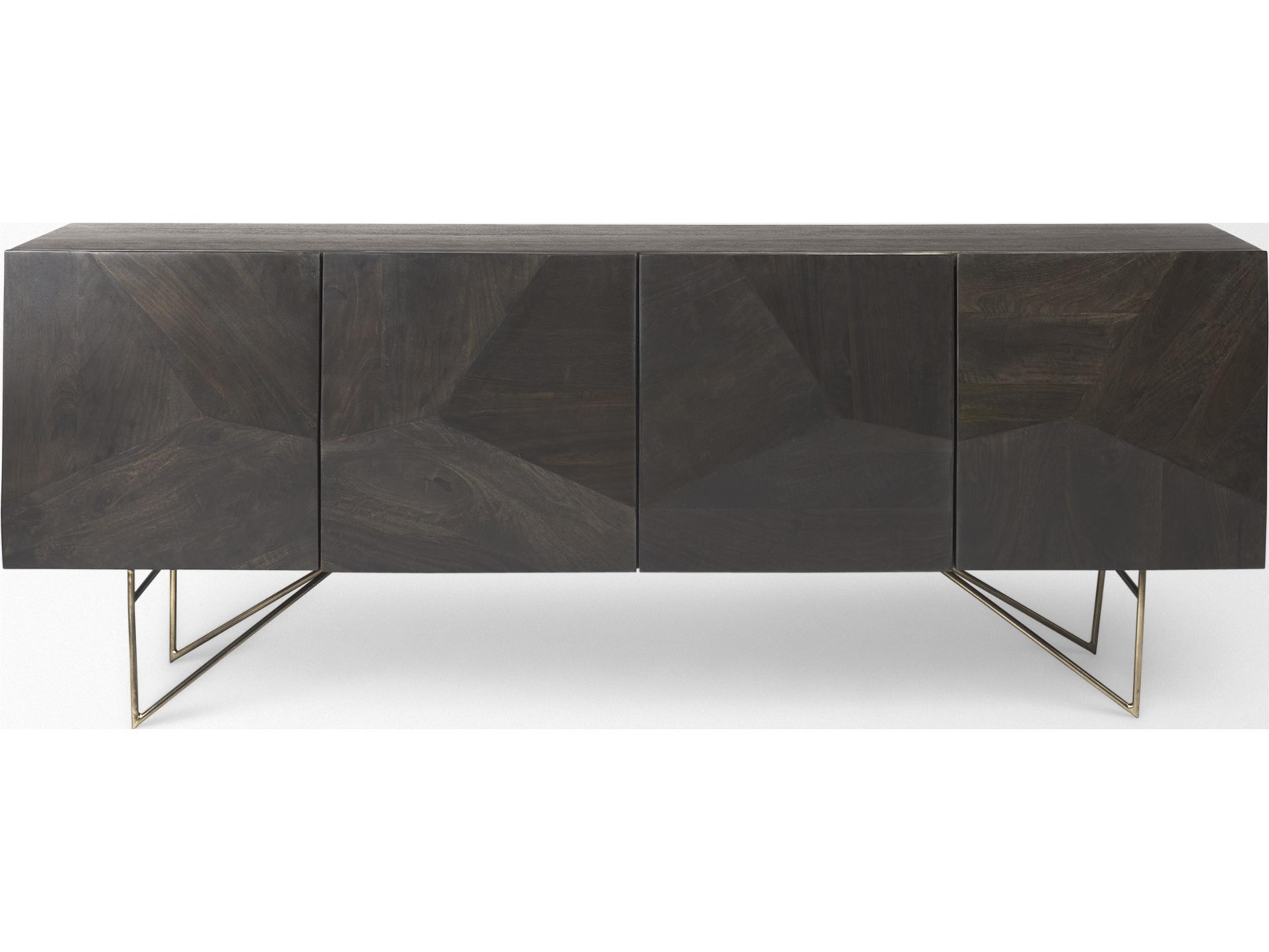 Mercana Darwin 80x17.5 Brown Solid Wood Gold Metal Base 4 Cabinet Door Sideboard