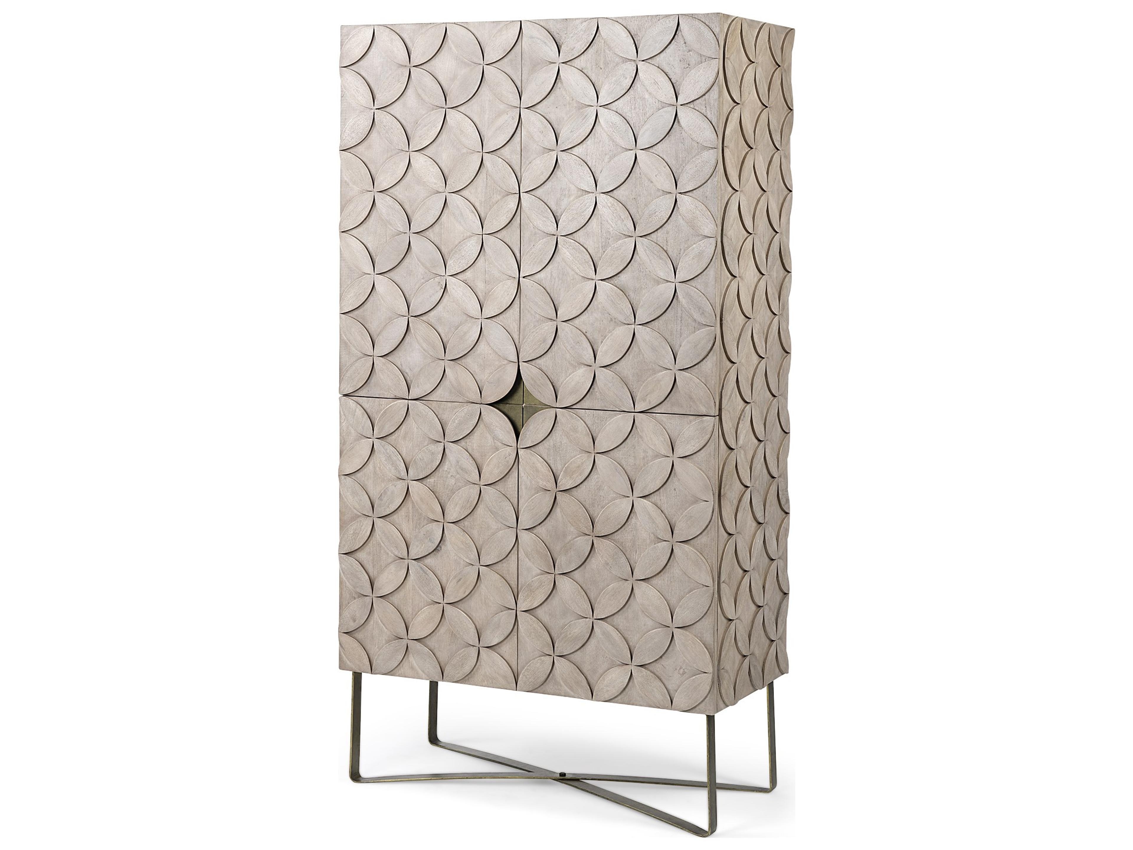 Excelsior II 68.1" H Light Brown Wood Gold Iron Base Storage Cabinet