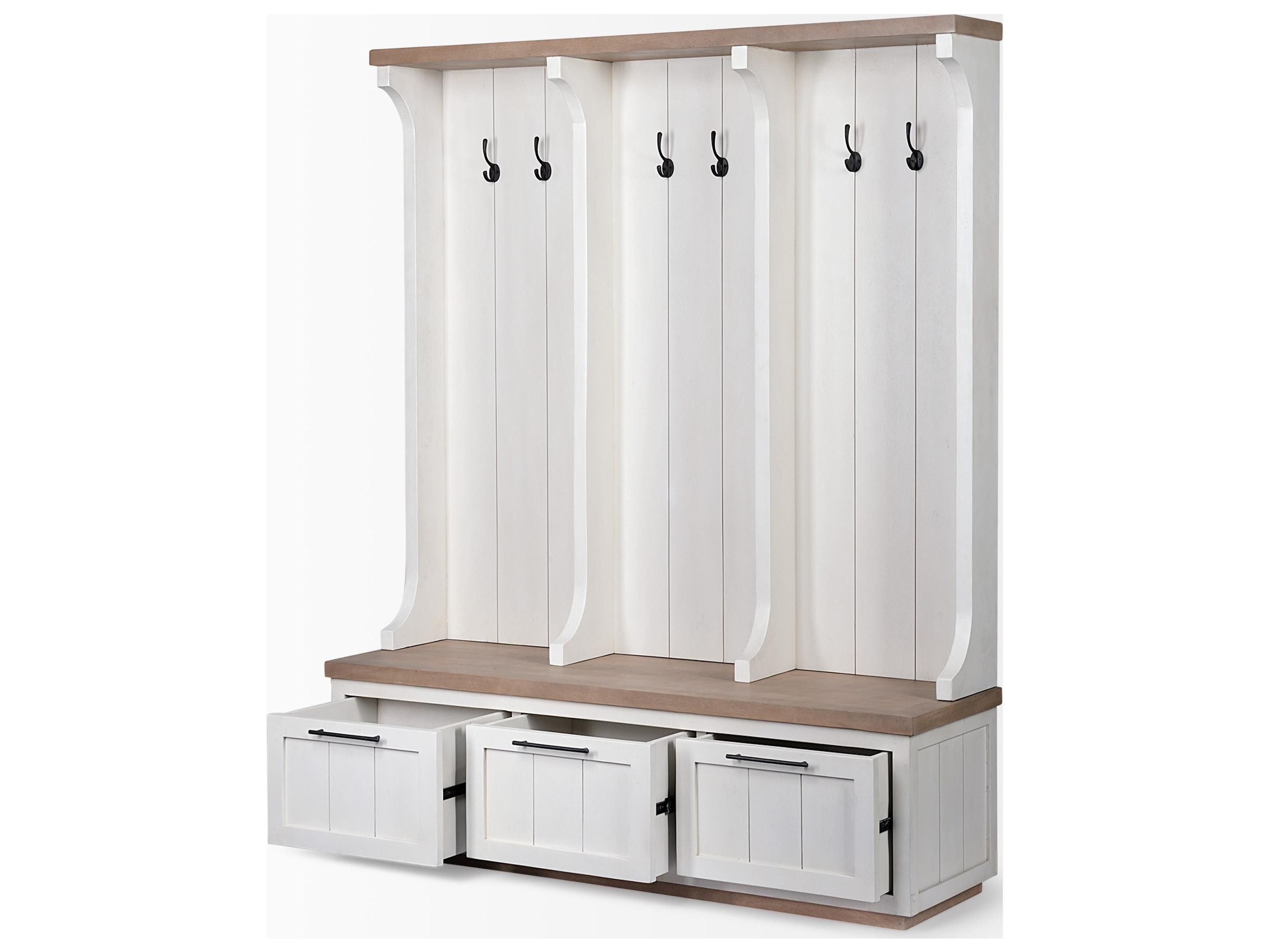 Mercana Fairview IV 61L x 17W White And Brown Wood With Storage Hall Tree