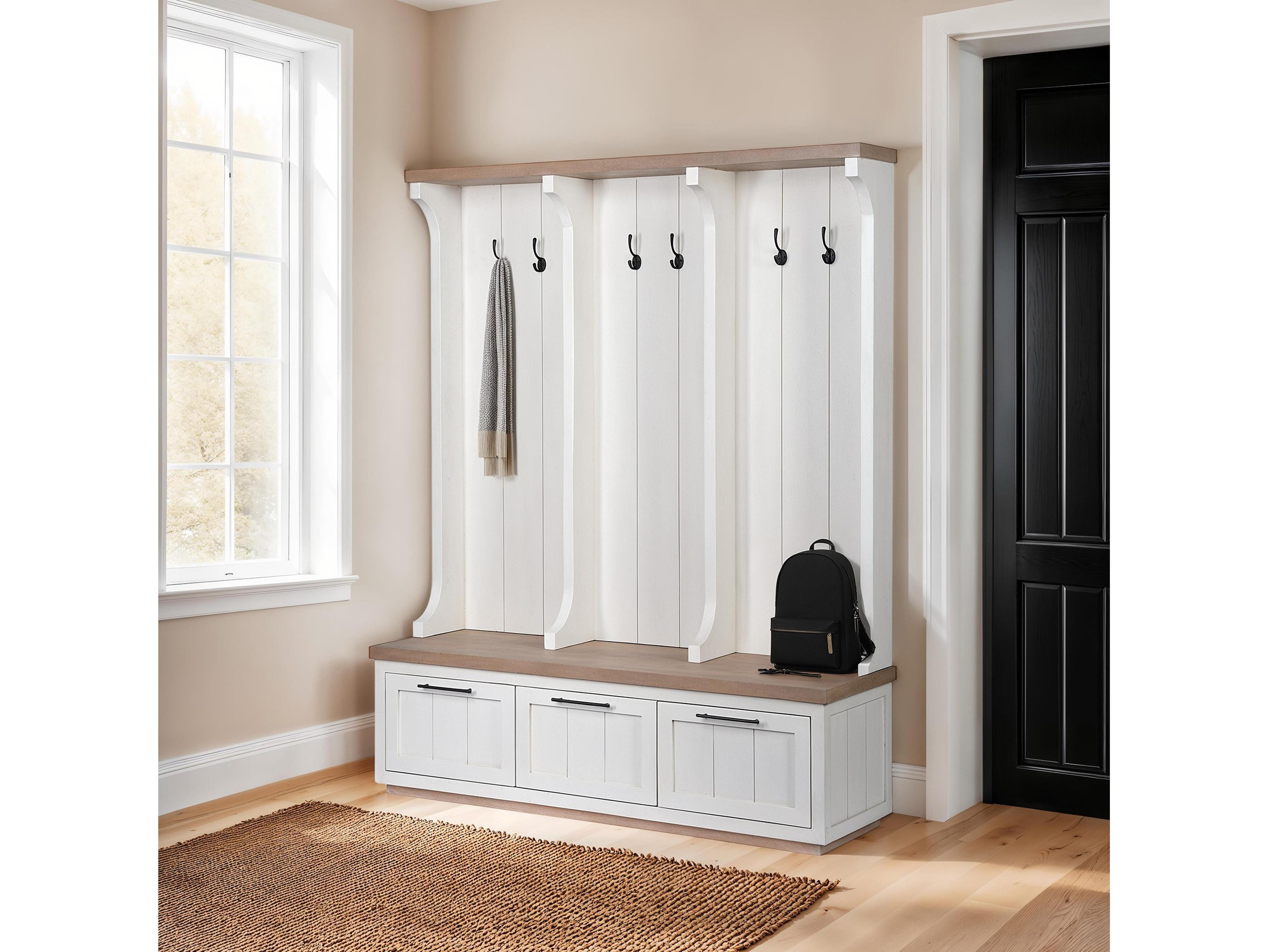 Mercana Fairview IV 61L x 17W White And Brown Wood With Storage Hall Tree