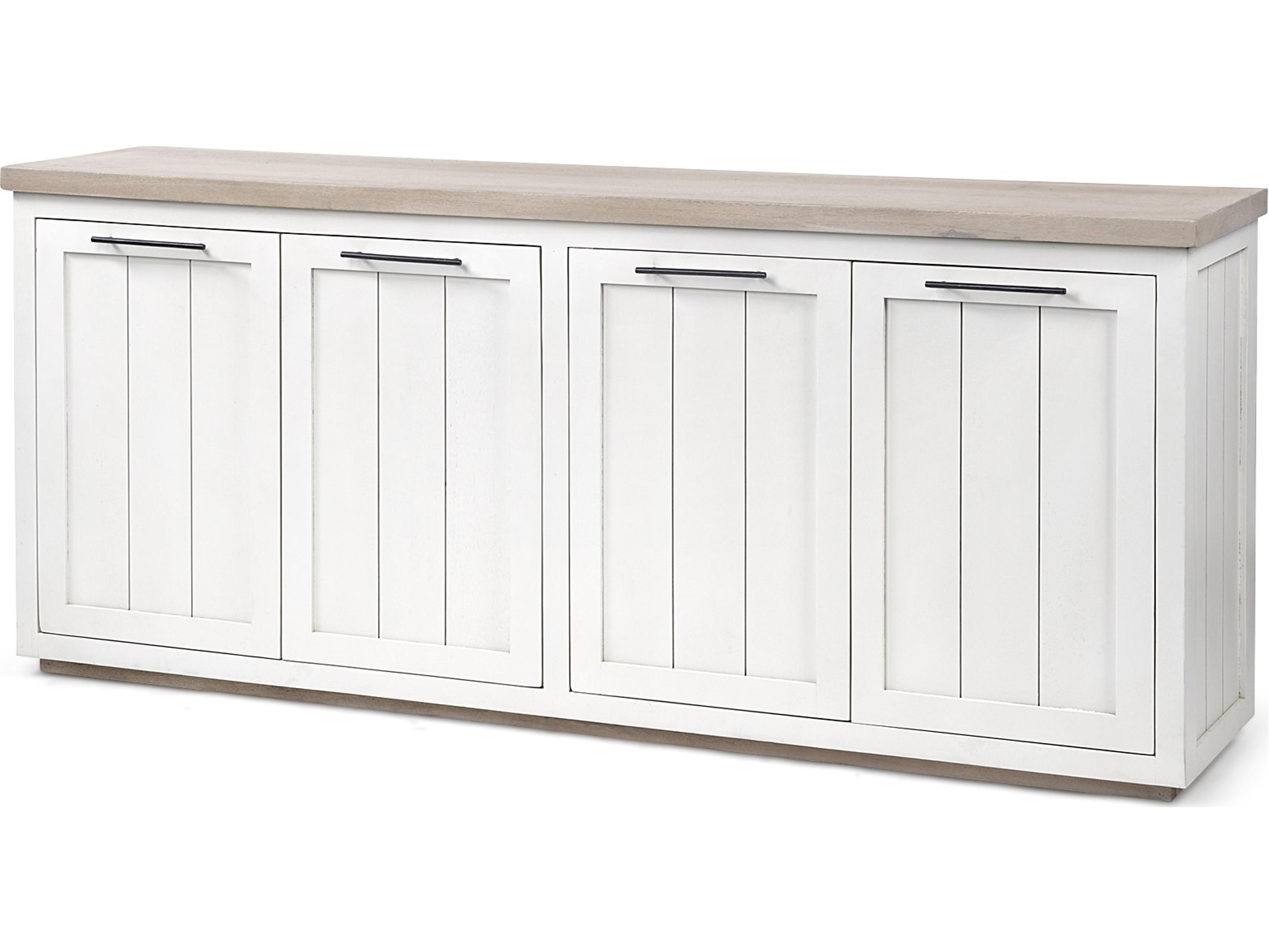 Fairview III Solid Wood Brown Top & White Frame 4 Cabinet Door Sideboard