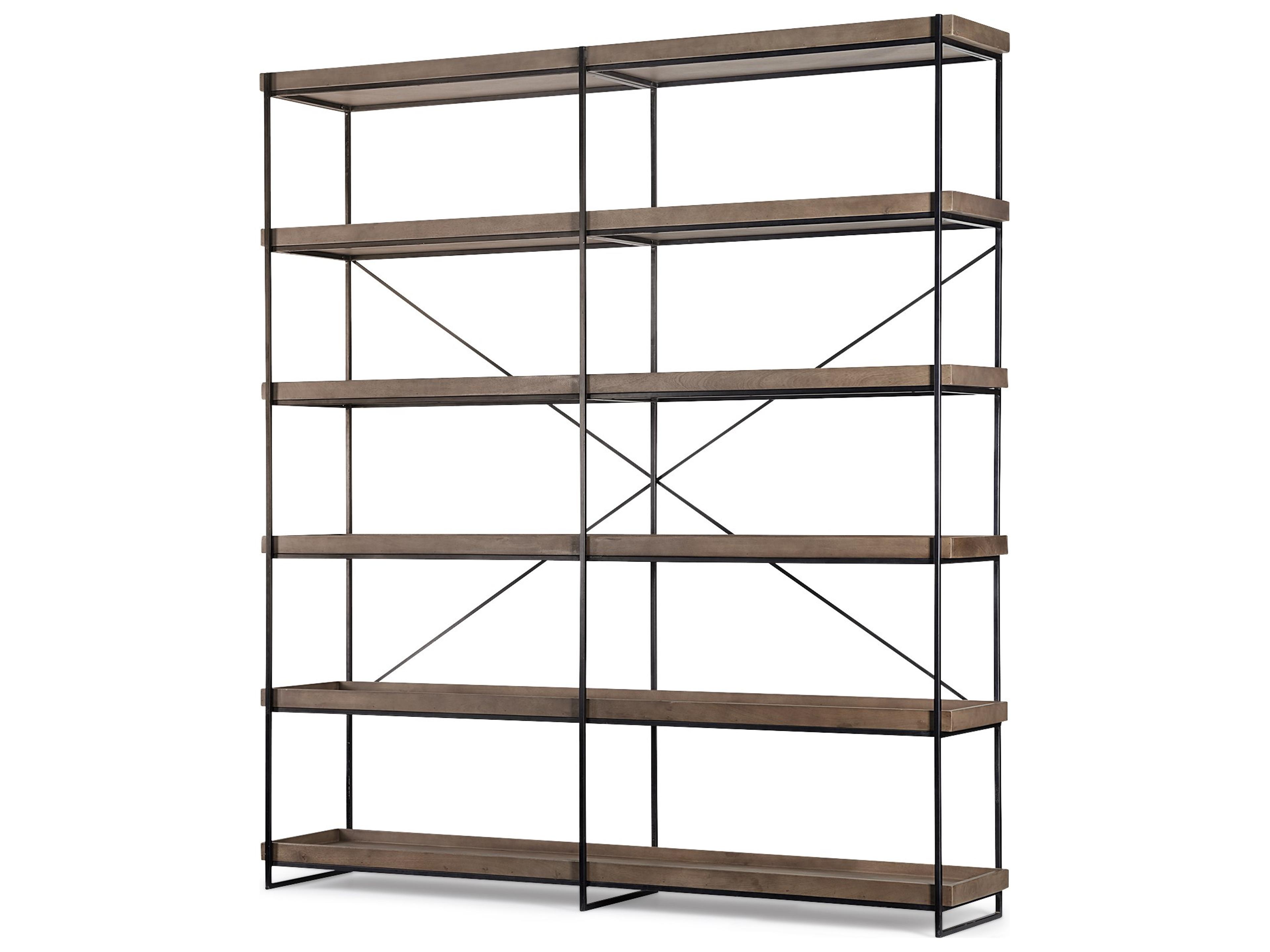 Trey IV 80L x 16W x 87.5H  Medium Brown Wood and Iron Five Tray Shelf Shelving Unit