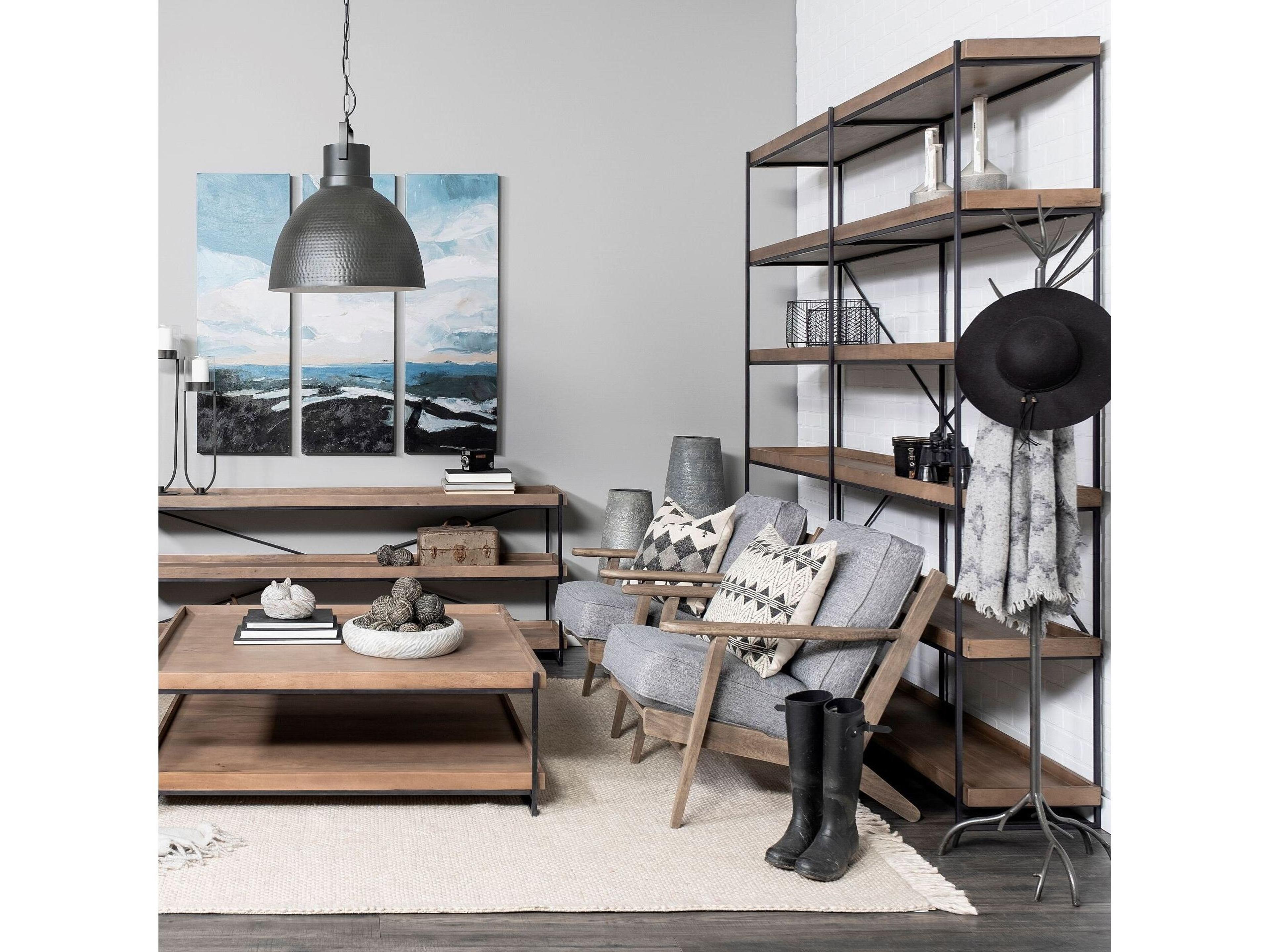 Mercana Trey IV 80L x 16W x 87.5H  Medium Brown Wood and Iron Five Tray Shelf Shelving Unit