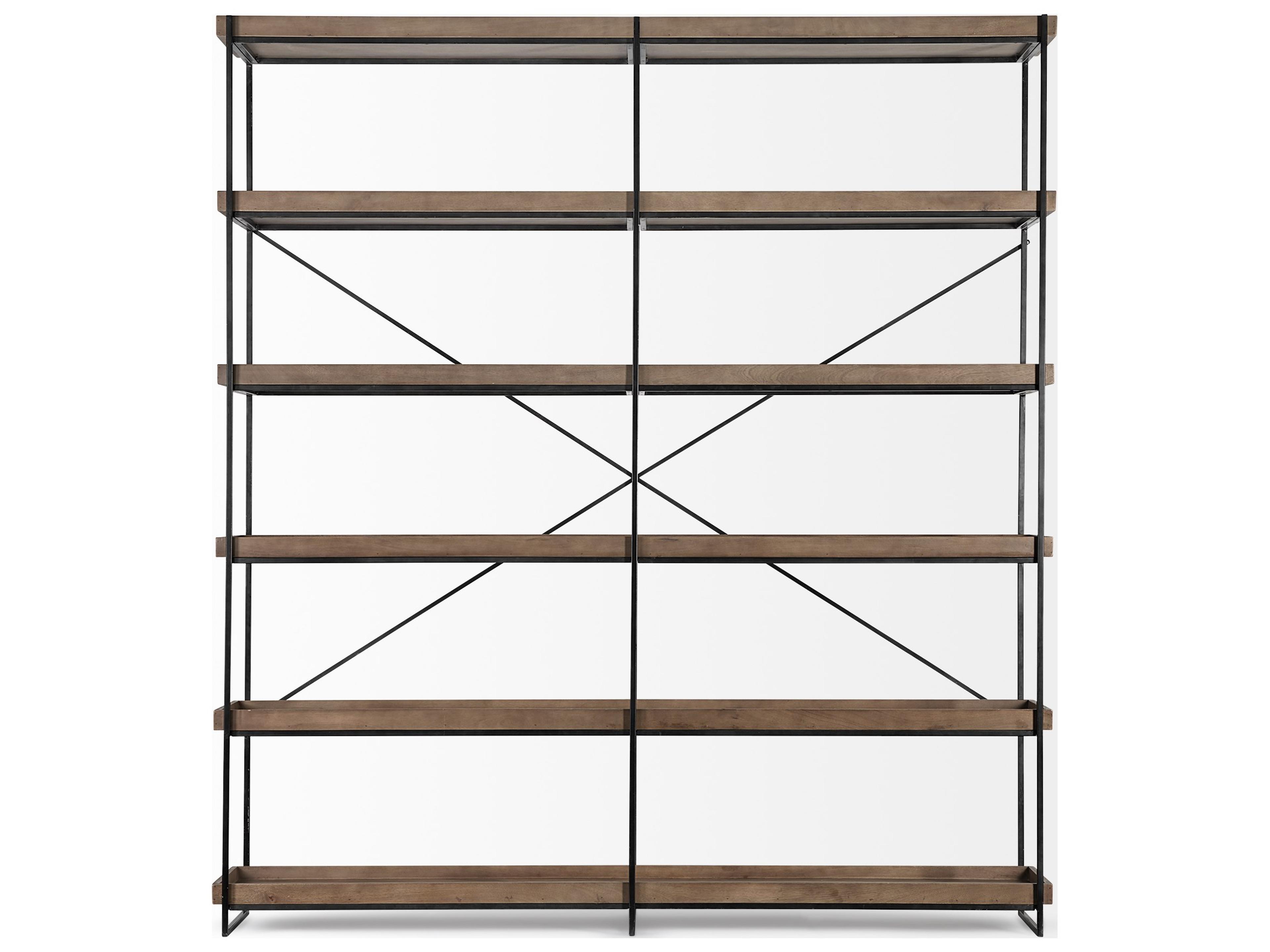 Mercana Trey IV 80L x 16W x 87.5H  Medium Brown Wood and Iron Five Tray Shelf Shelving Unit