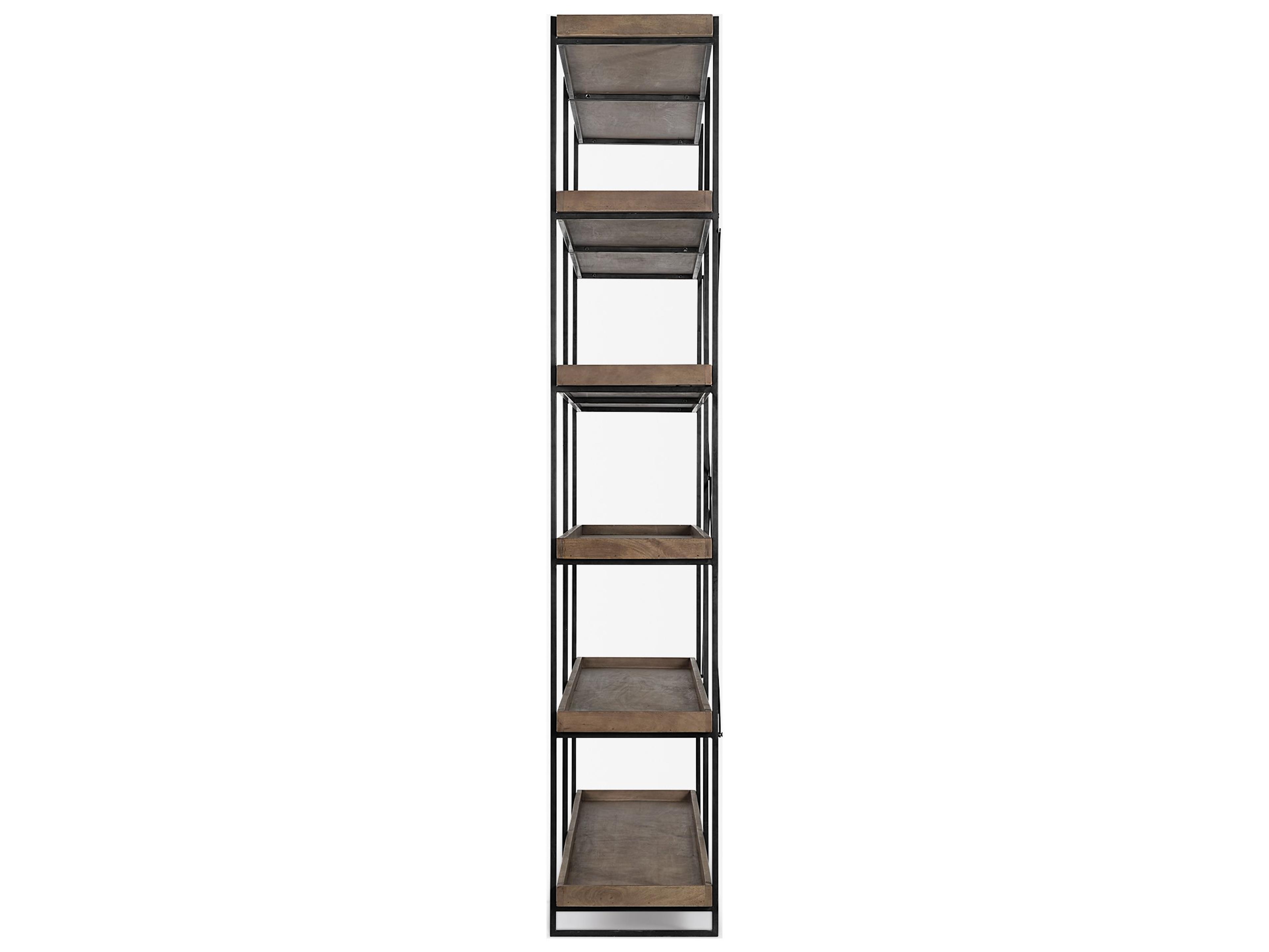 Mercana Trey IV 80L x 16W x 87.5H  Medium Brown Wood and Iron Five Tray Shelf Shelving Unit