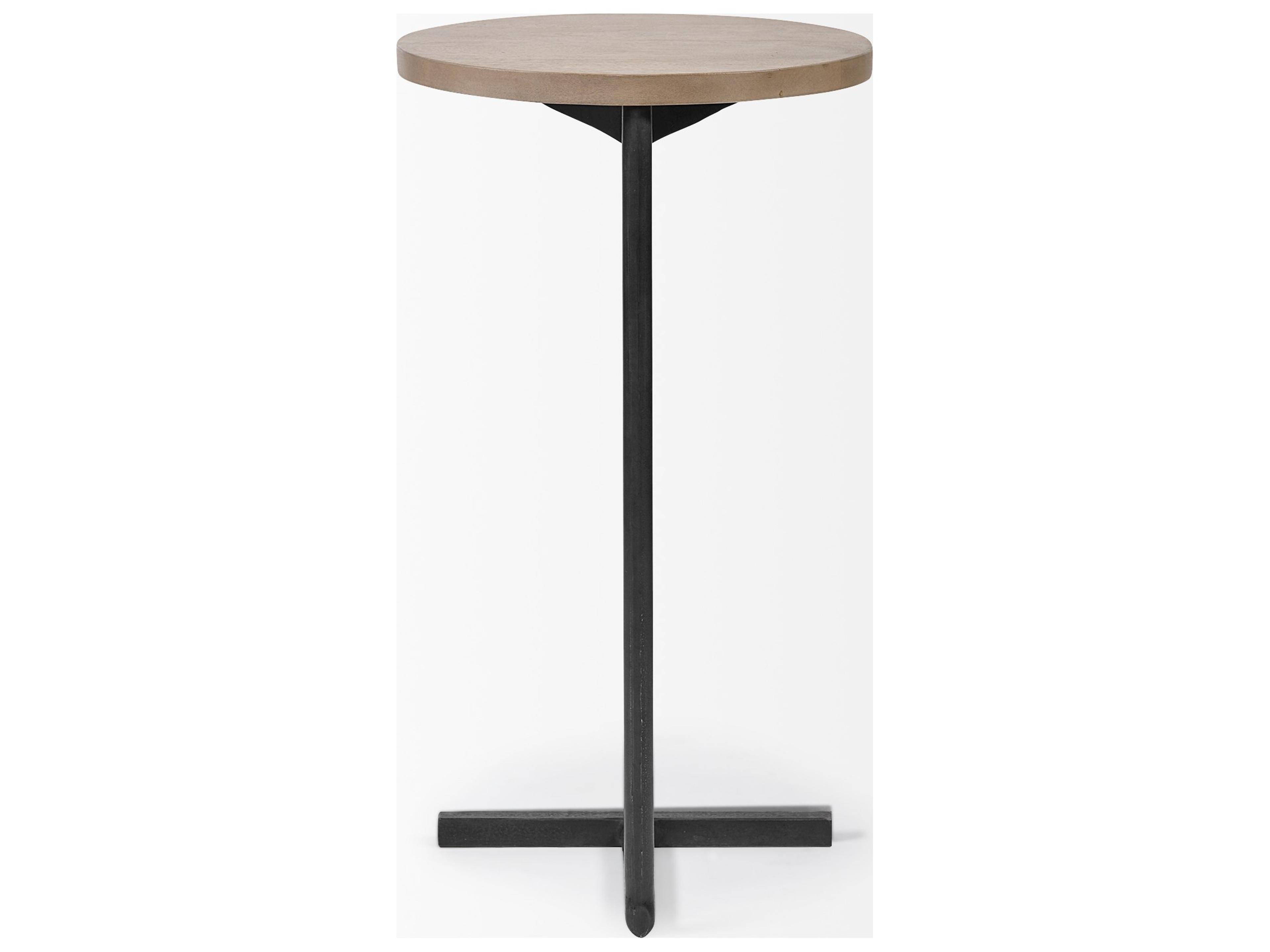 Mercana Ballatine 15L x 15W x 27H Brown Wood Round Top w/ Black Metal Base Accent Table