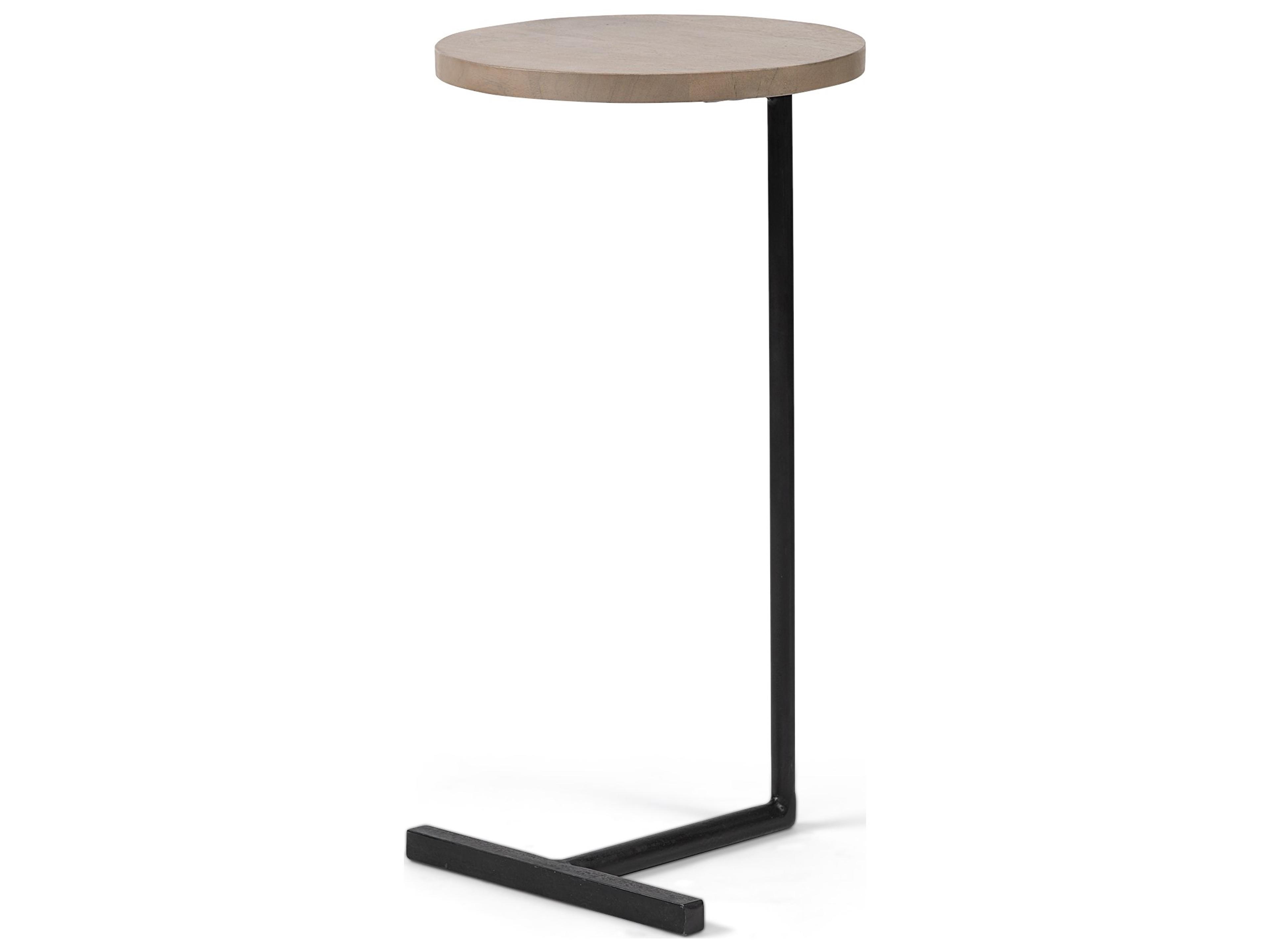 Ballatine 15L x 15W x 27H Brown Wood Round Top w/ Black Metal Base Accent Table