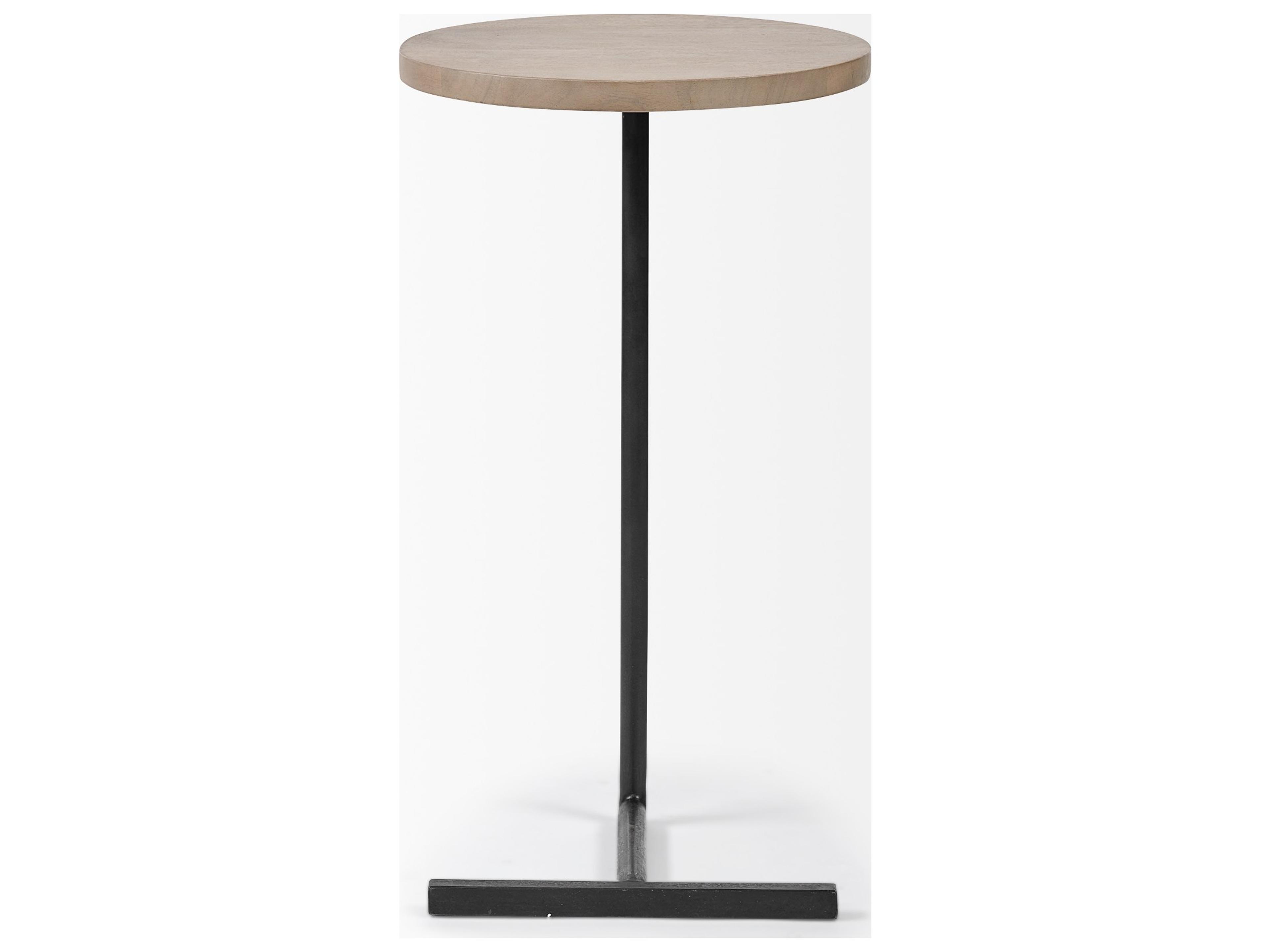 Mercana Ballatine 15L x 15W x 27H Brown Wood Round Top w/ Black Metal Base Accent Table