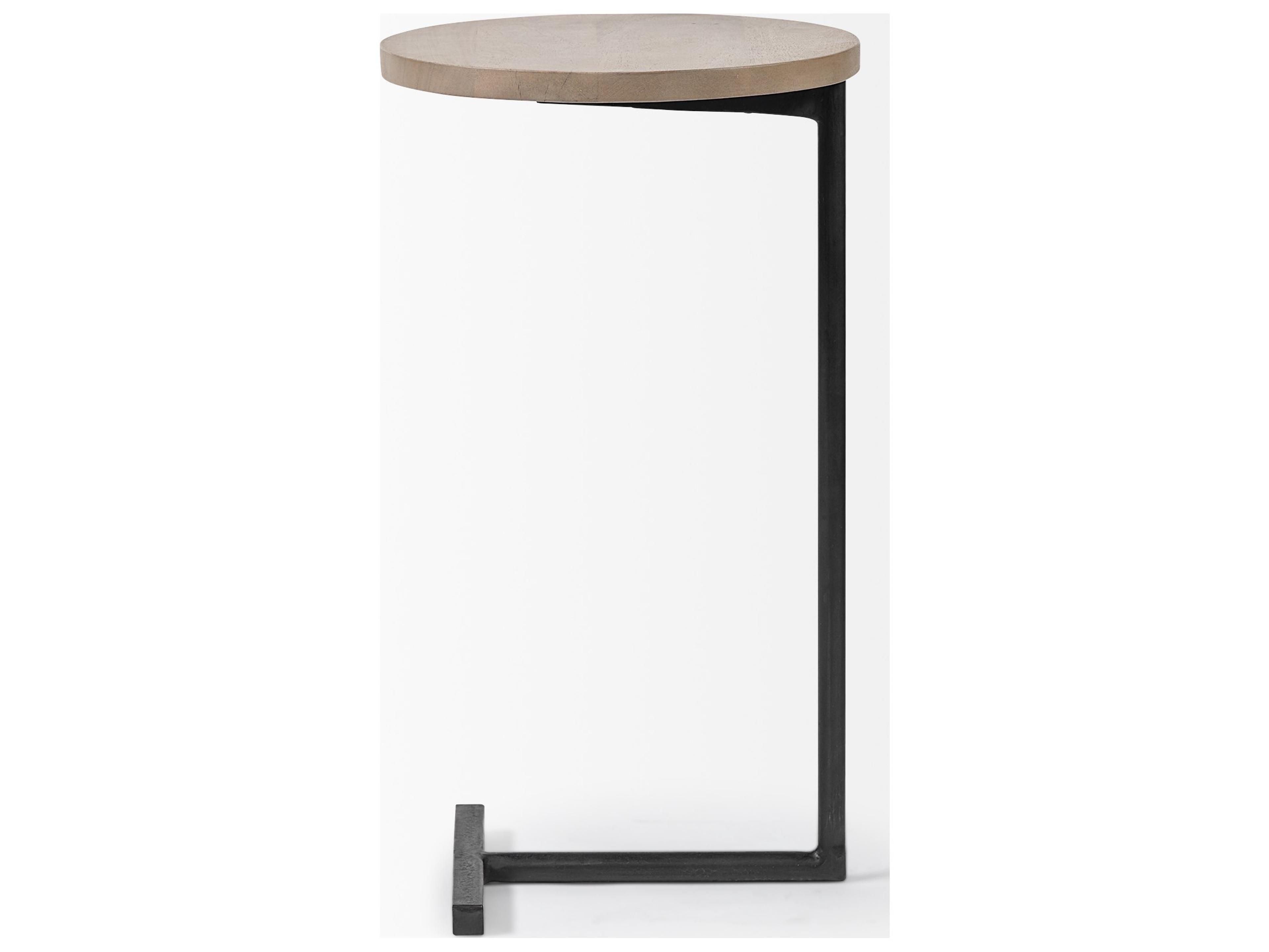 Mercana Ballatine 15L x 15W x 27H Brown Wood Round Top w/ Black Metal Base Accent Table