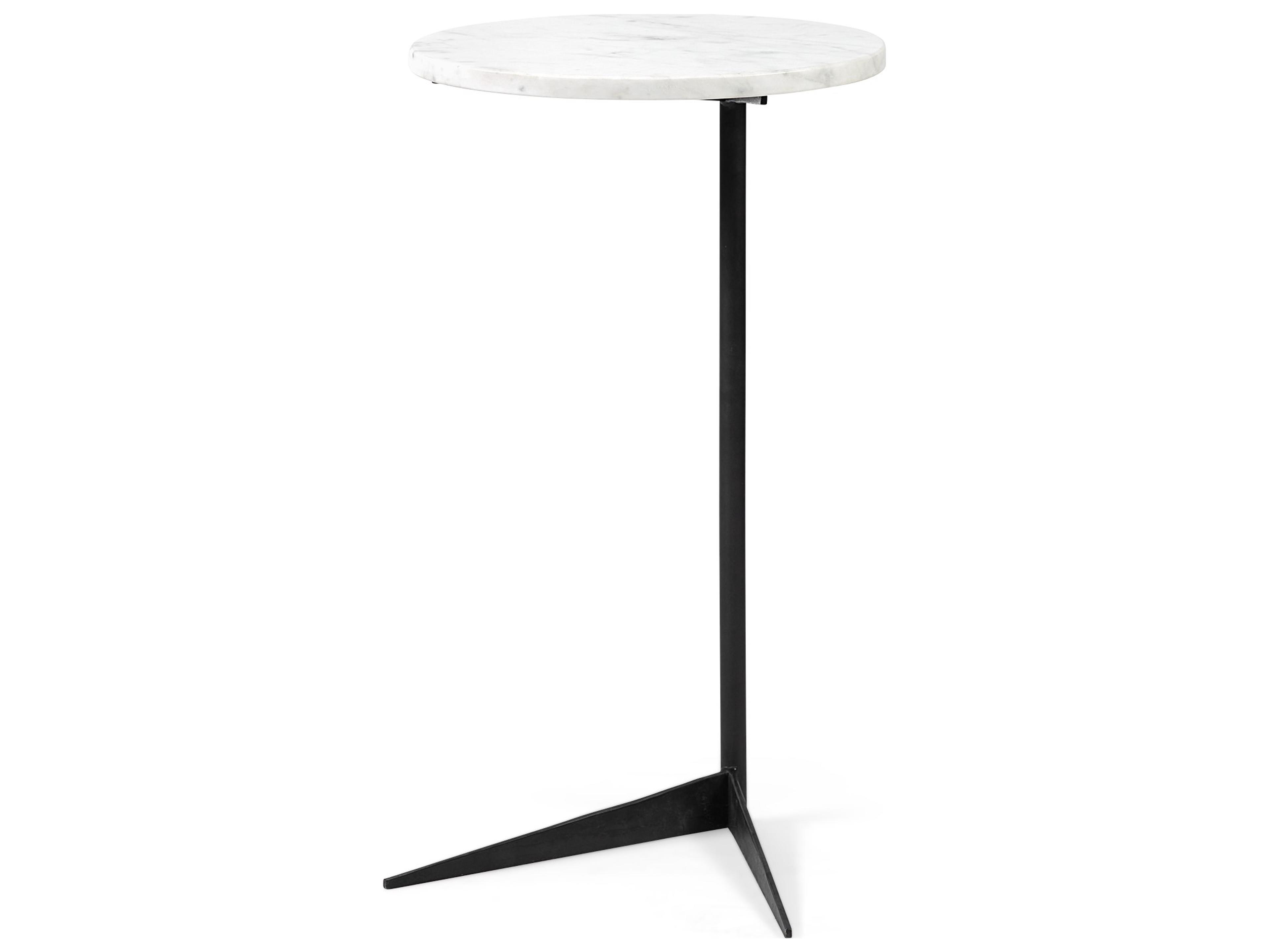 Ballatine II 15L x 15W x 27L White Marble Round Top White w/ Black Metal Base Accent Table