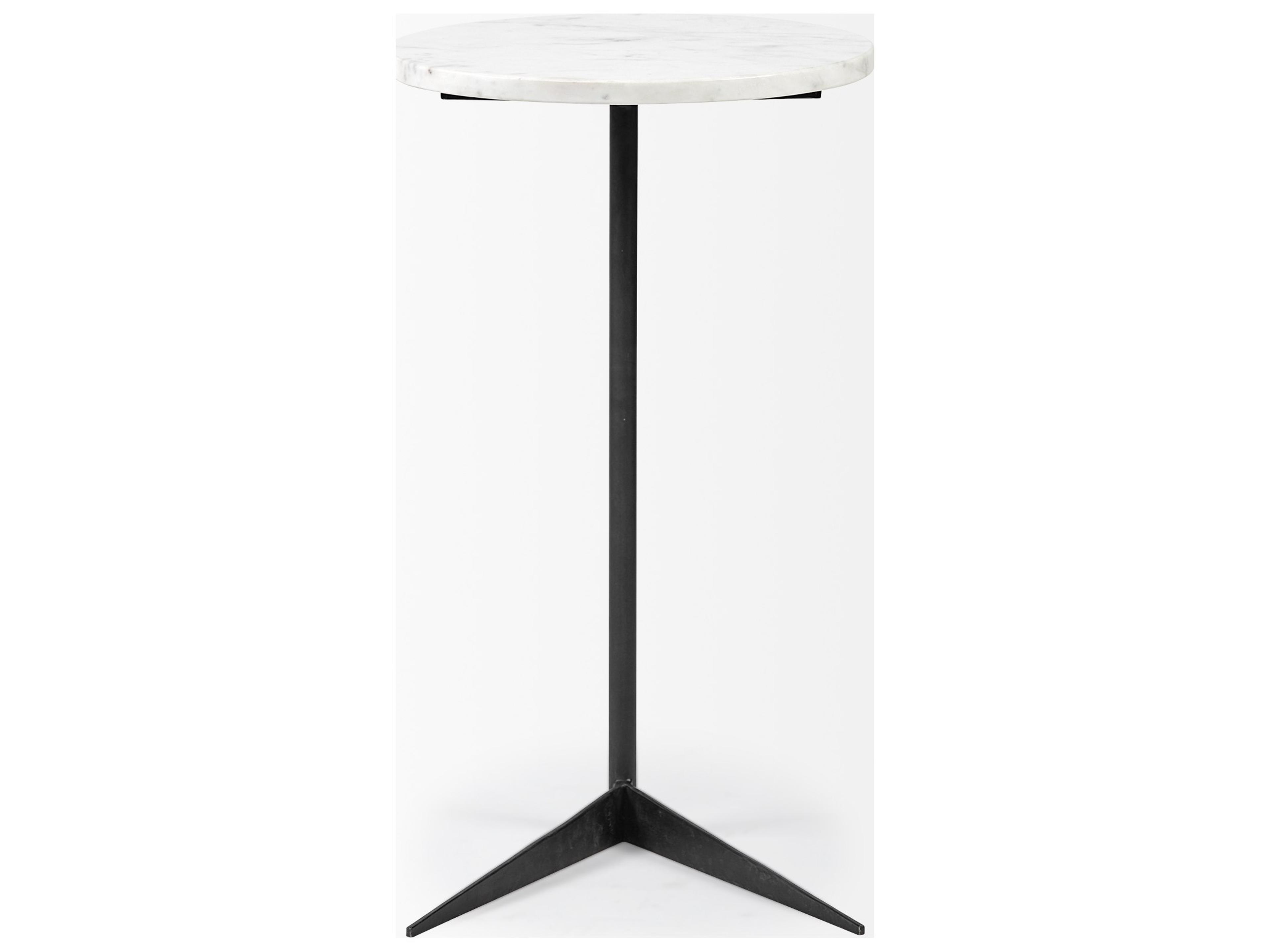 Mercana Ballatine II 15L x 15W x 27L White Marble Round Top White w/ Black Metal Base Accent Table
