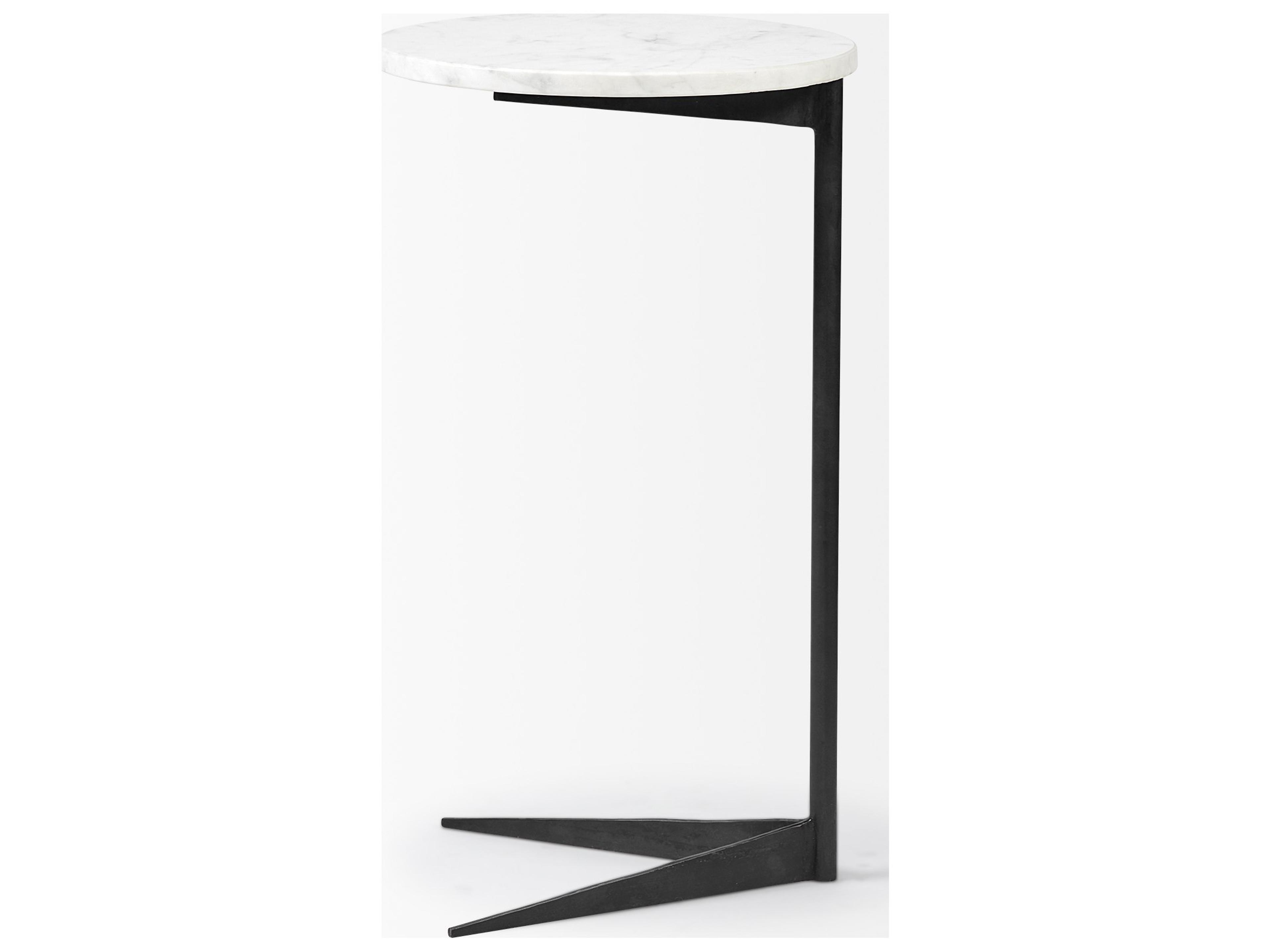 Mercana Ballatine II 15L x 15W x 27L White Marble Round Top White w/ Black Metal Base Accent Table