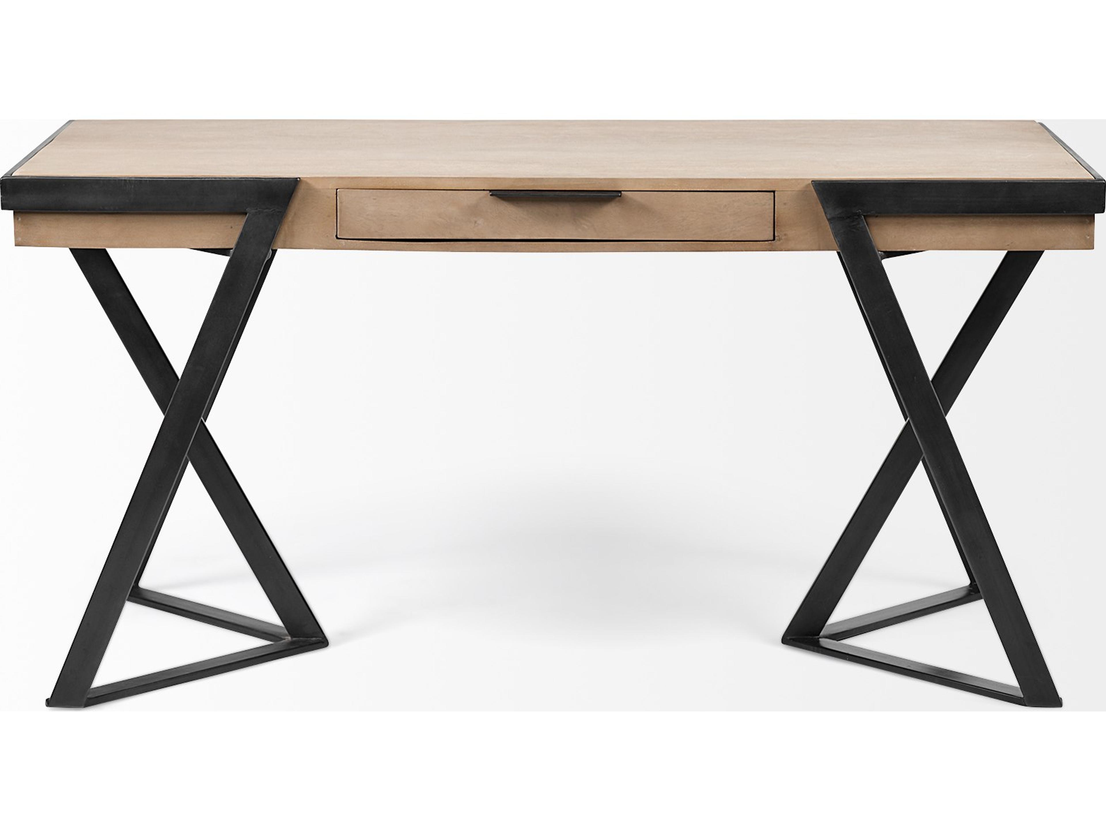 Mercana Steinbeck 61L x 28.75W x 30H Light Brown Wooden Iron Frame Office Desk