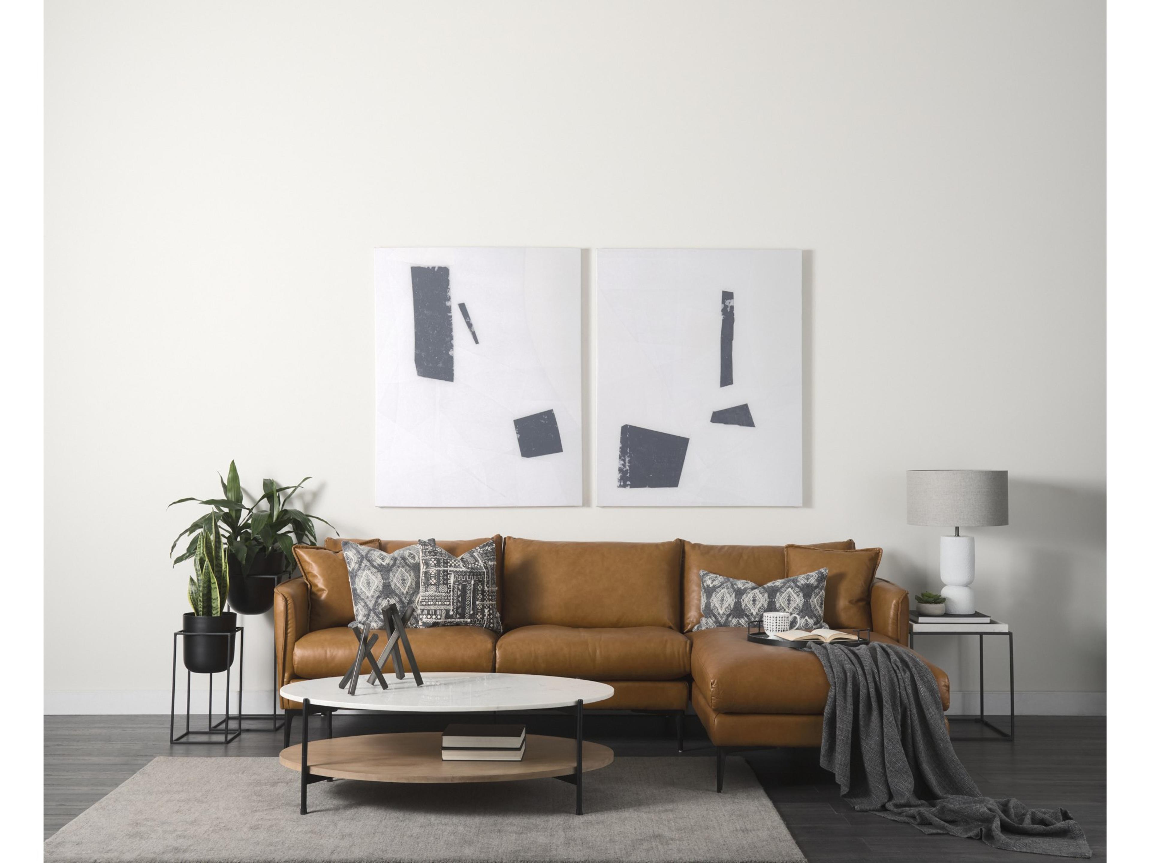 Mercana Larkin 48" Oval White Marble Top and Solid Wood Shelf w/ Black Metal Frame Coffee Table