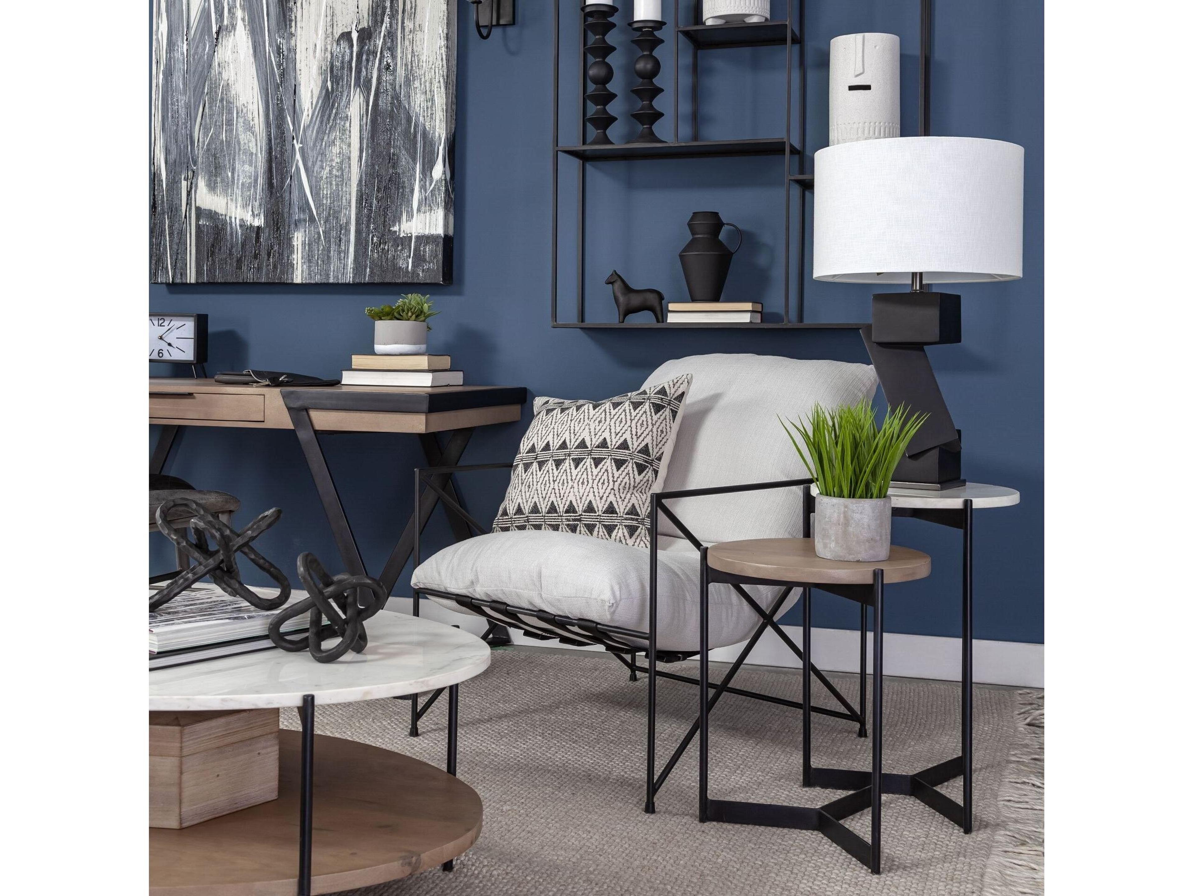 Mercana Larkin II Marble and Medium Brown Wood Round Tabletop Nesting End/Side Tables