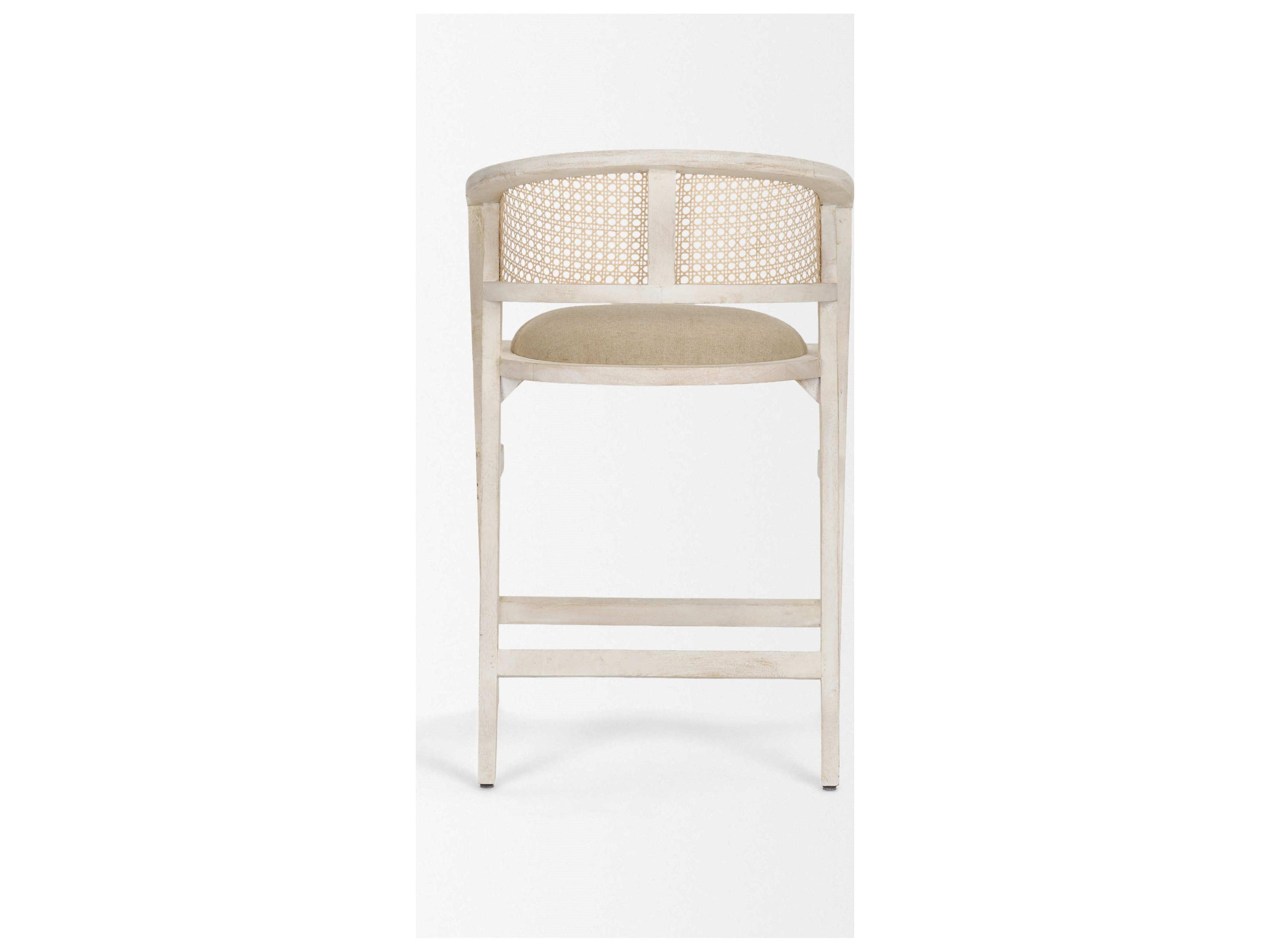 Mercana Tabitha 26.75" Seat Height Beige Fabric/Rattan Seat Blonde Wood Frame Counter Stool