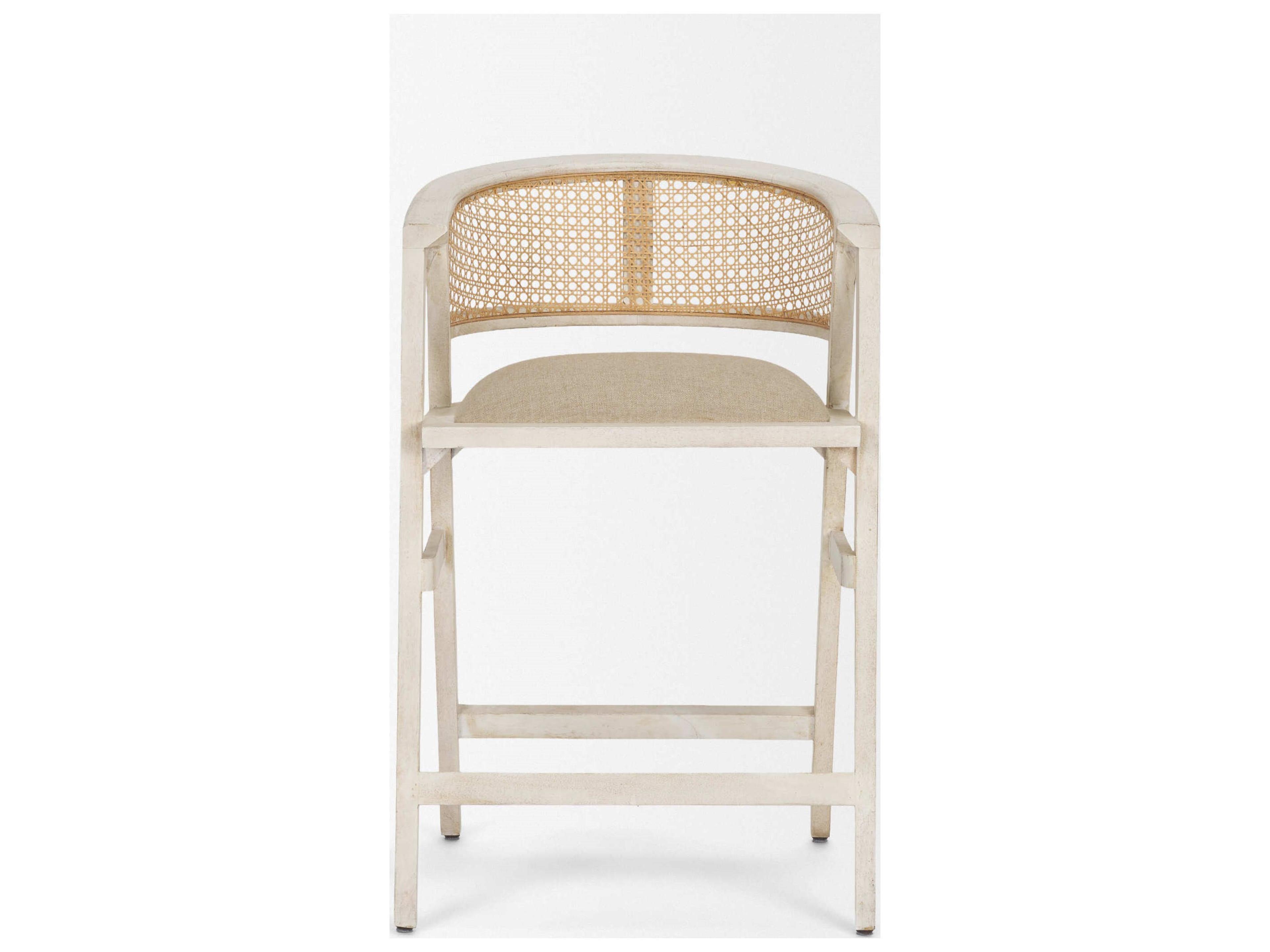 Mercana Tabitha 26.75" Seat Height Beige Fabric/Rattan Seat Blonde Wood Frame Counter Stool