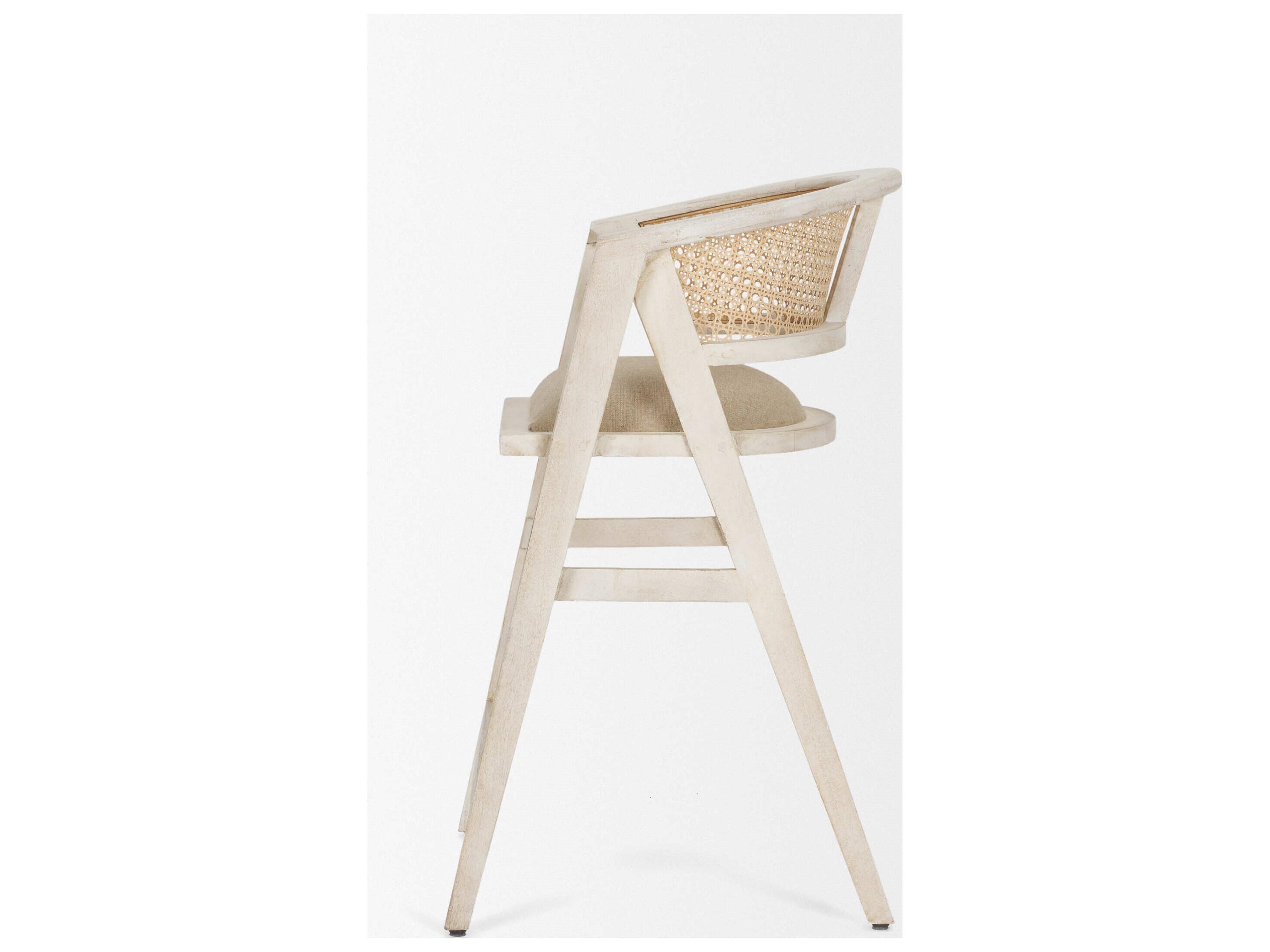 Mercana Tabitha 26.75" Seat Height Beige Fabric/Rattan Seat Blonde Wood Frame Counter Stool