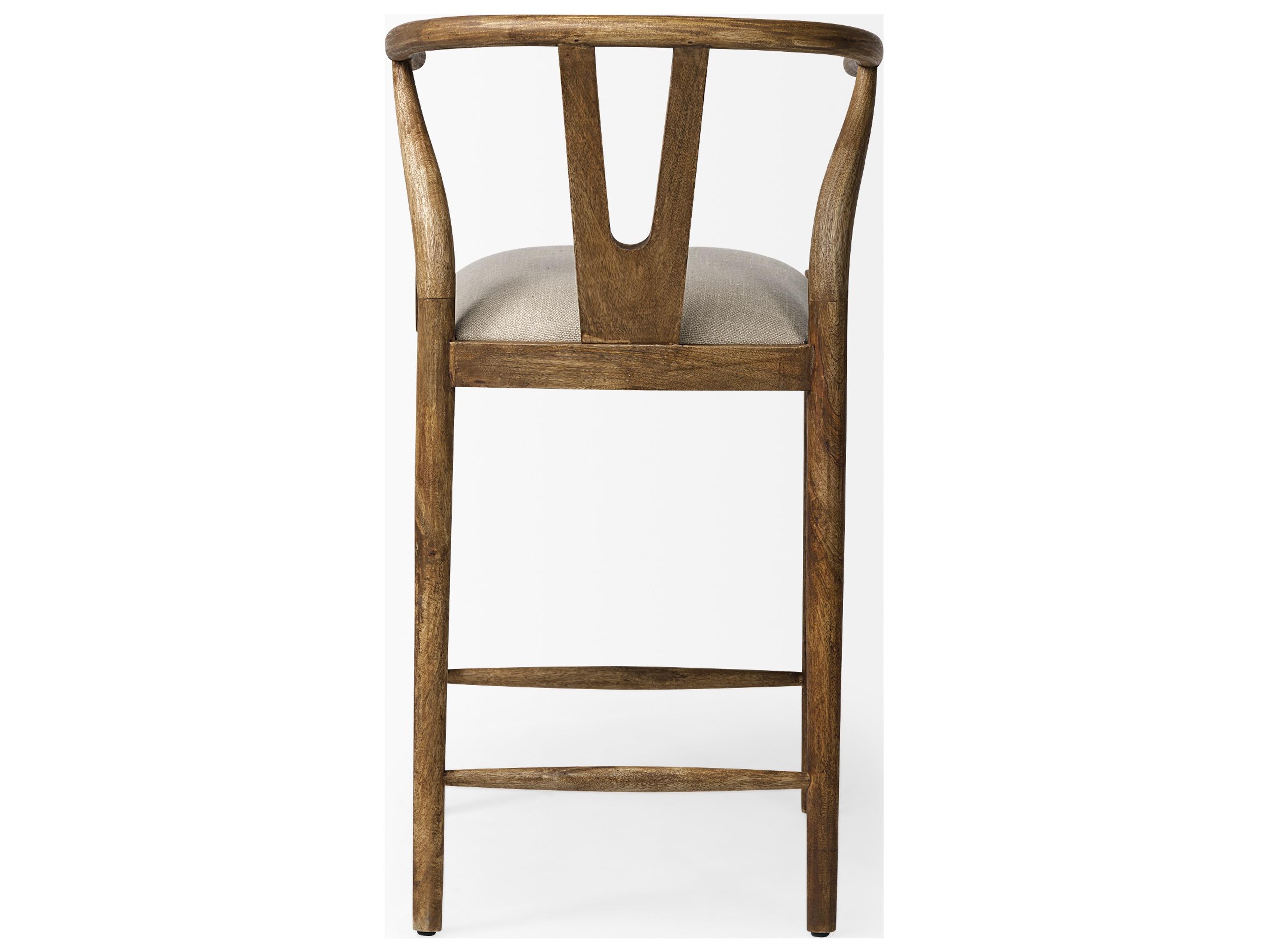 Mercana Trixie Cream Upholstered Seat Brown Wood Frame Counter Stool