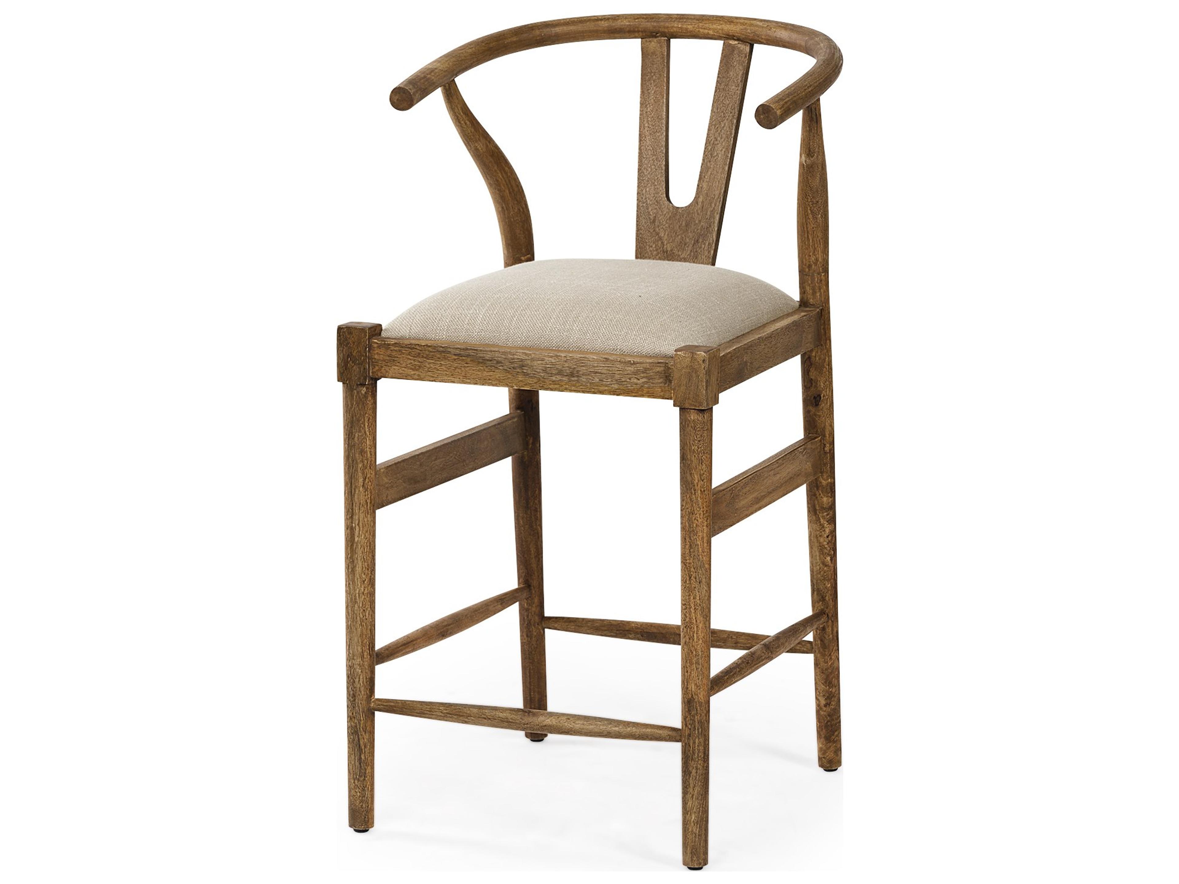 Trixie Cream Upholstered Seat Brown Wood Frame Counter Stool