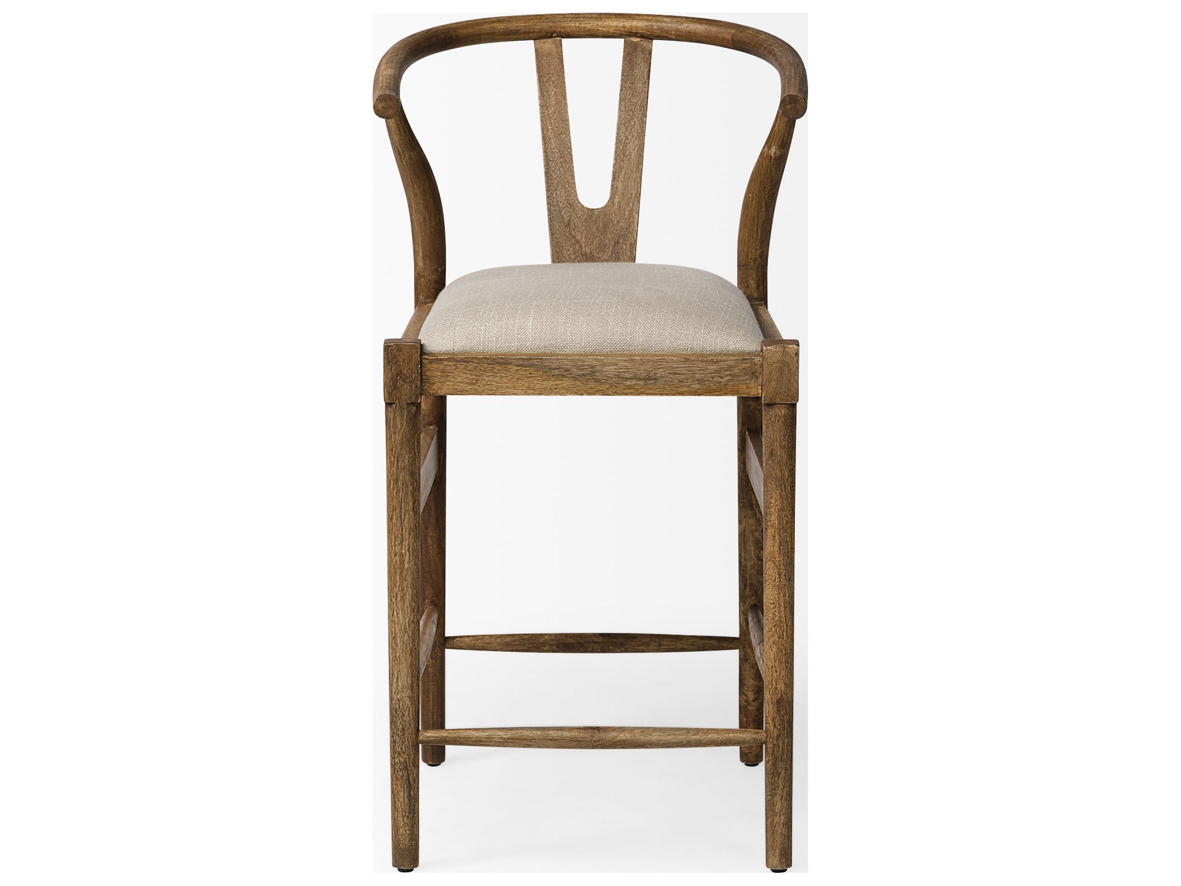 Mercana Trixie Cream Upholstered Seat Brown Wood Frame Counter Stool
