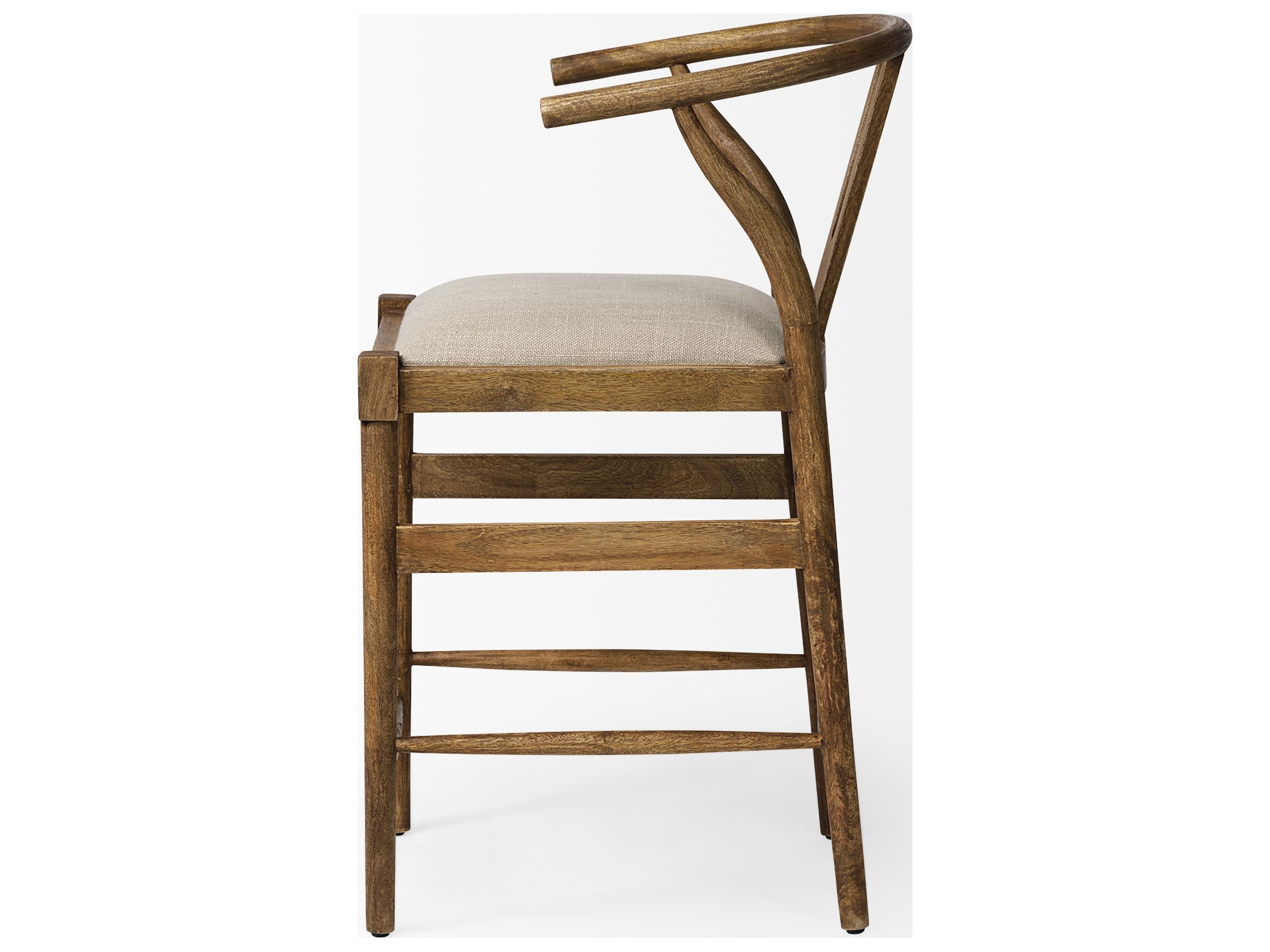 Mercana Trixie Cream Upholstered Seat Brown Wood Frame Counter Stool