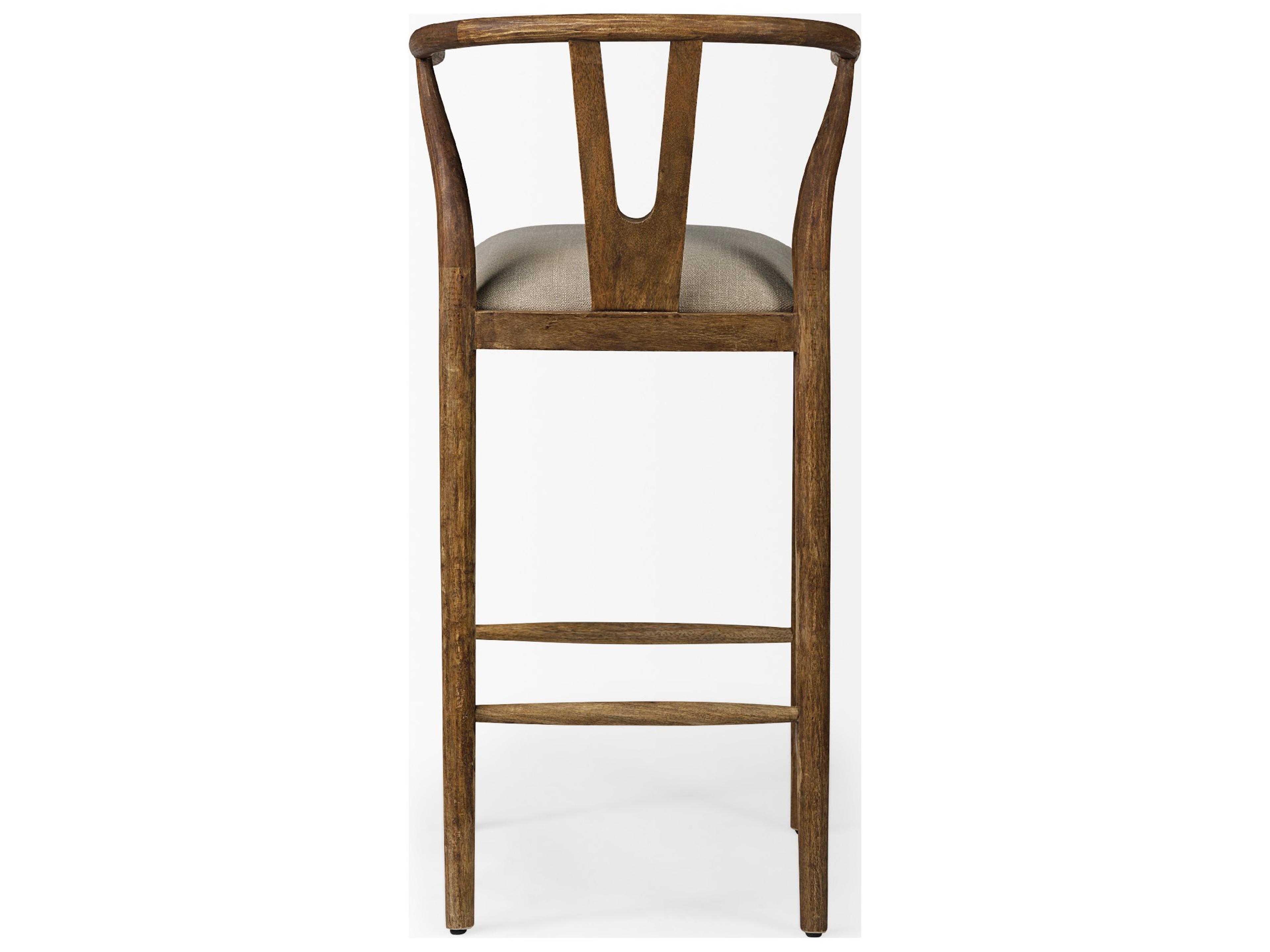Mercana Trixie Cream Upholstered Seat Brown Wood Frame Bar Stool