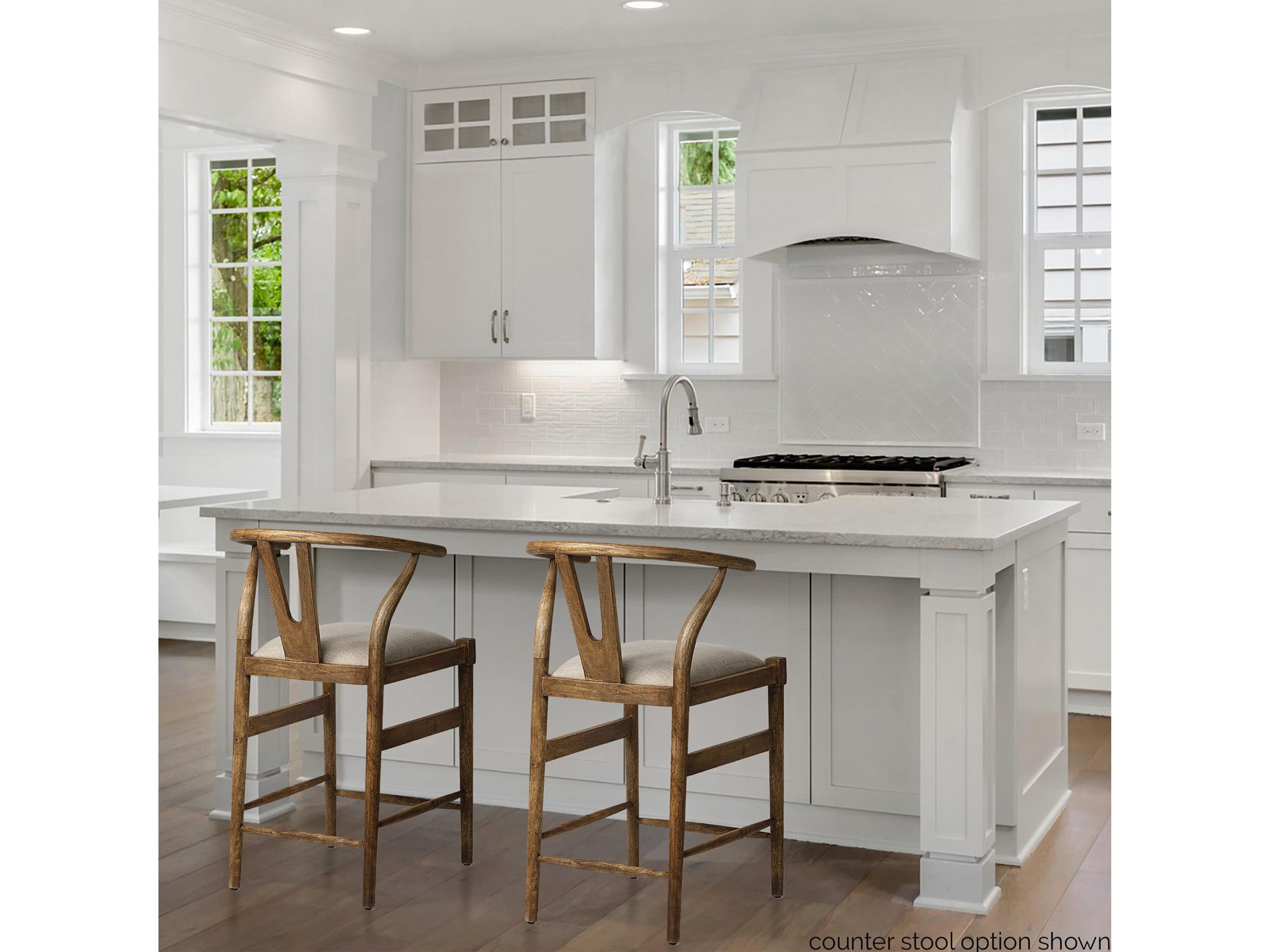 Mercana Trixie Cream Upholstered Seat Brown Wood Frame Bar Stool