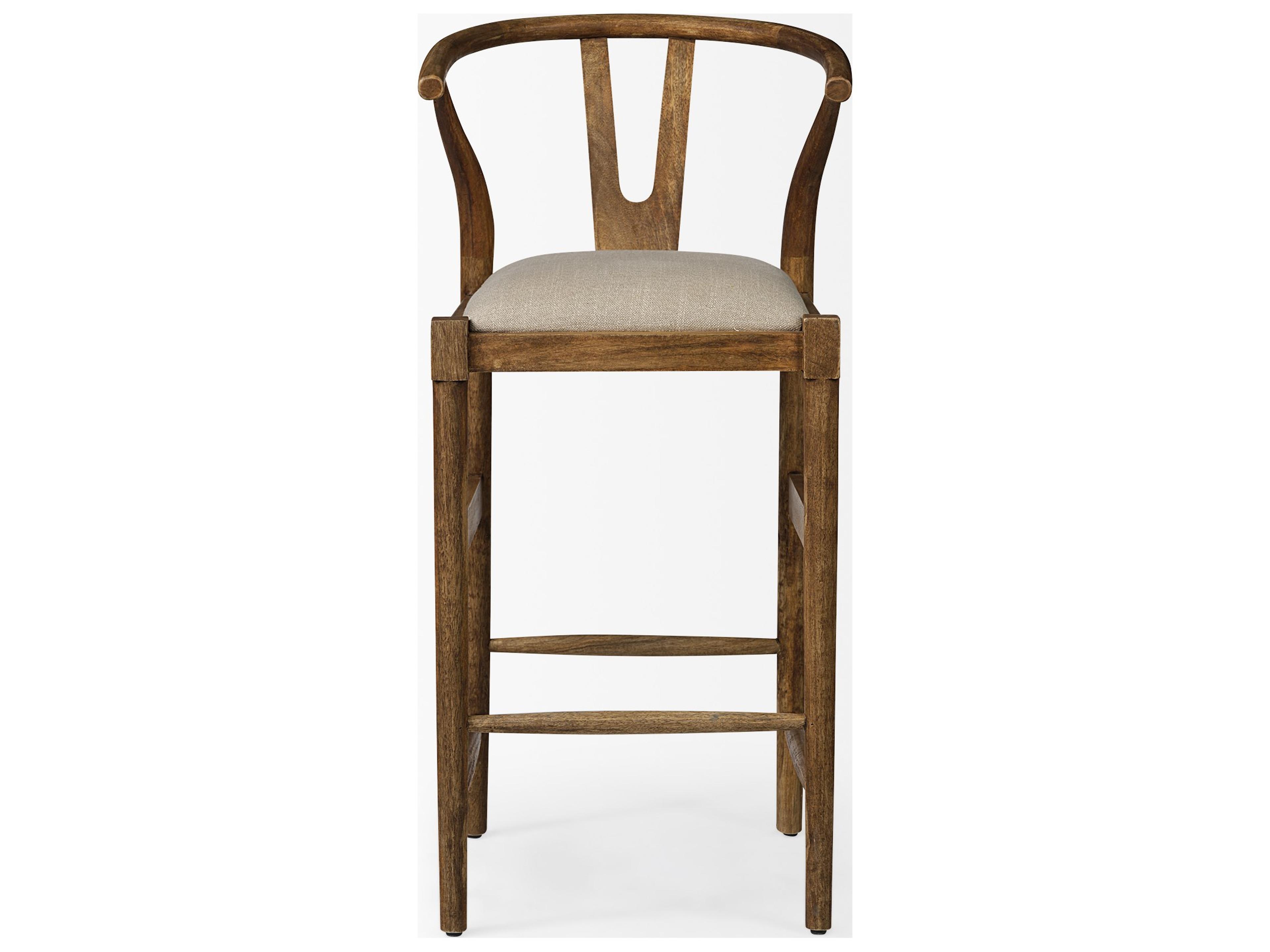 Mercana Trixie Cream Upholstered Seat Brown Wood Frame Bar Stool