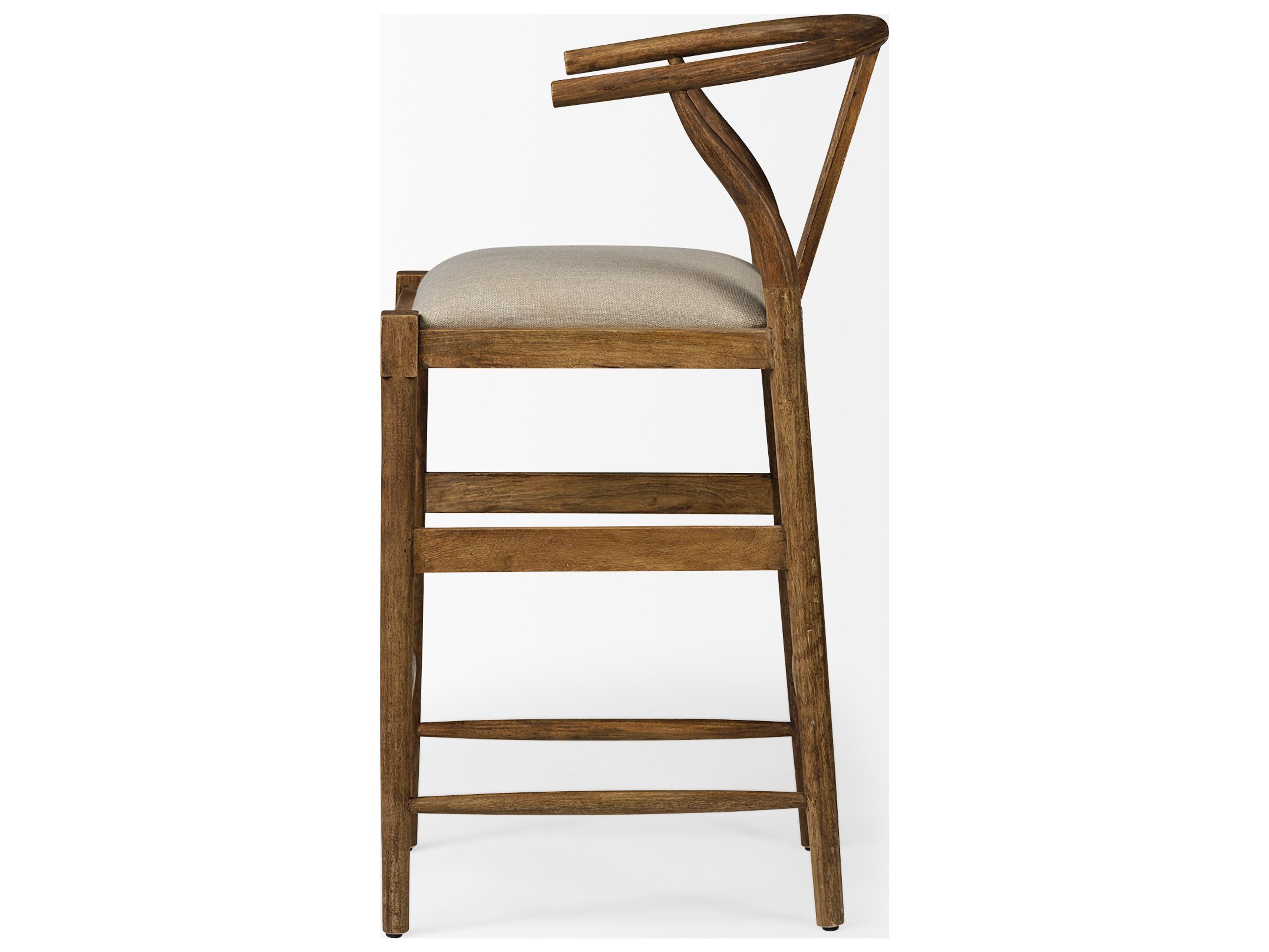 Mercana Trixie Cream Upholstered Seat Brown Wood Frame Bar Stool