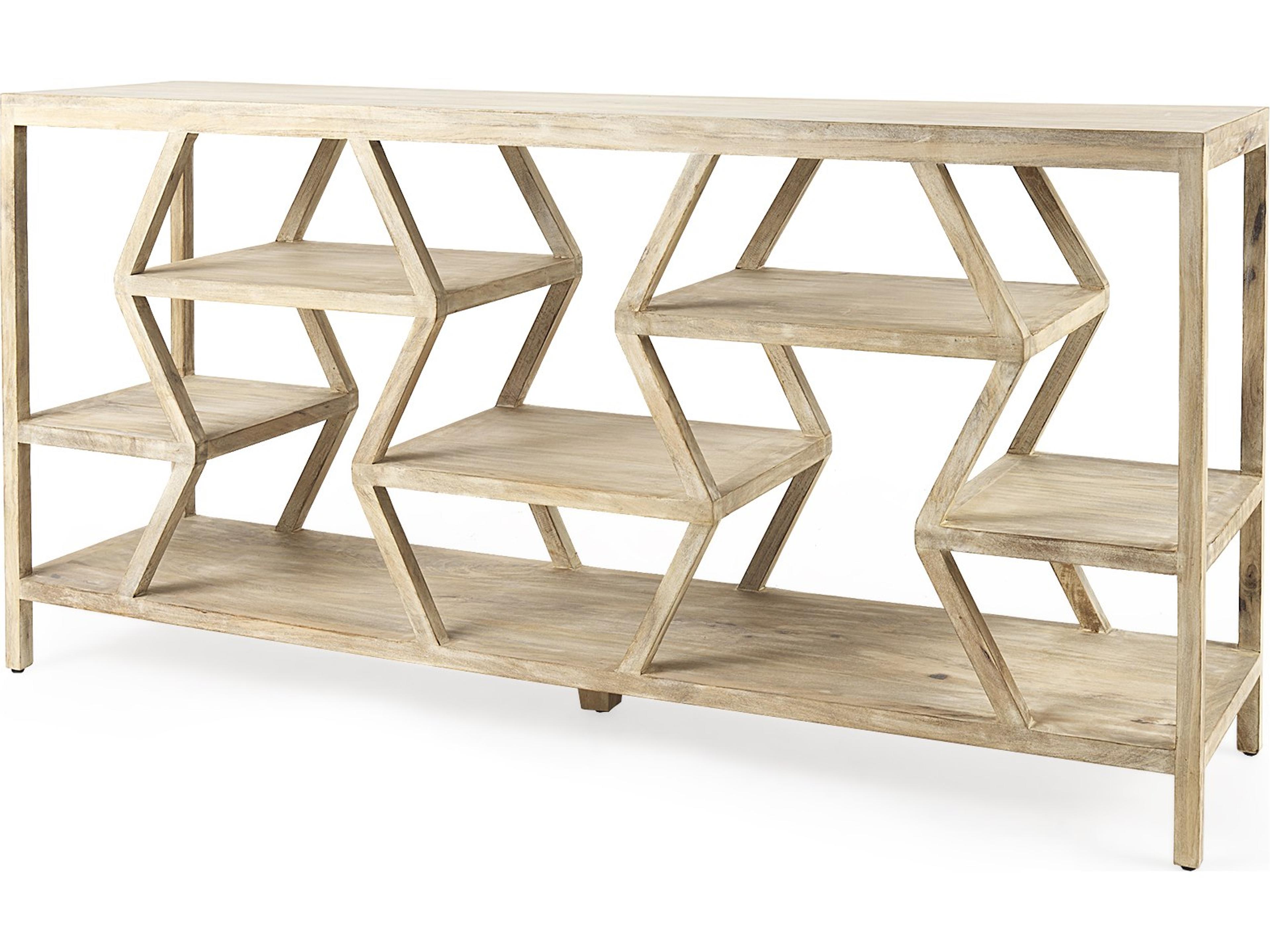 Mercana Dayton II 66L x 16W Natural Wooden Multi-Level Shelf Console Table