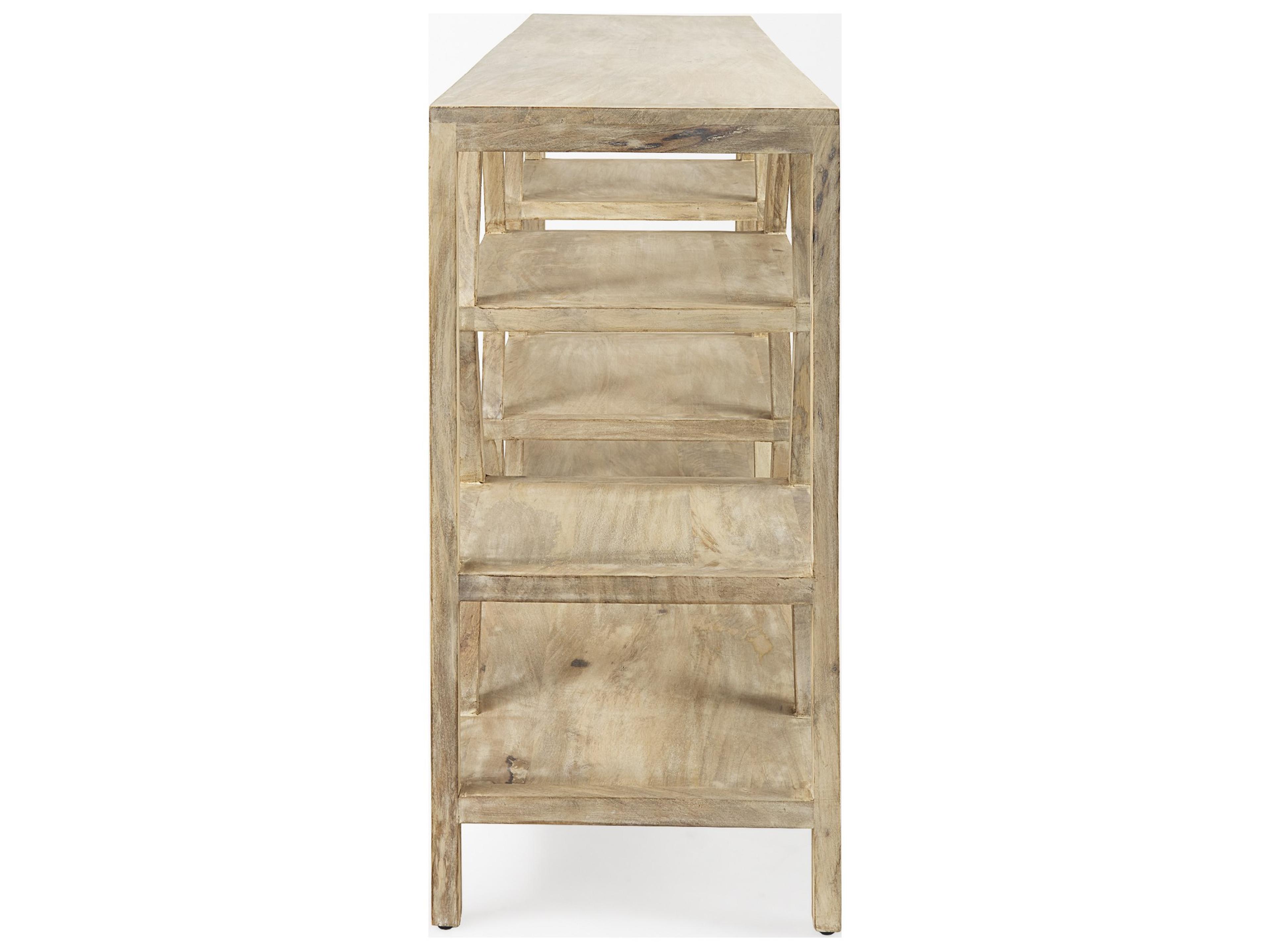 Mercana Dayton II 66L x 16W Natural Wooden Multi-Level Shelf Console Table