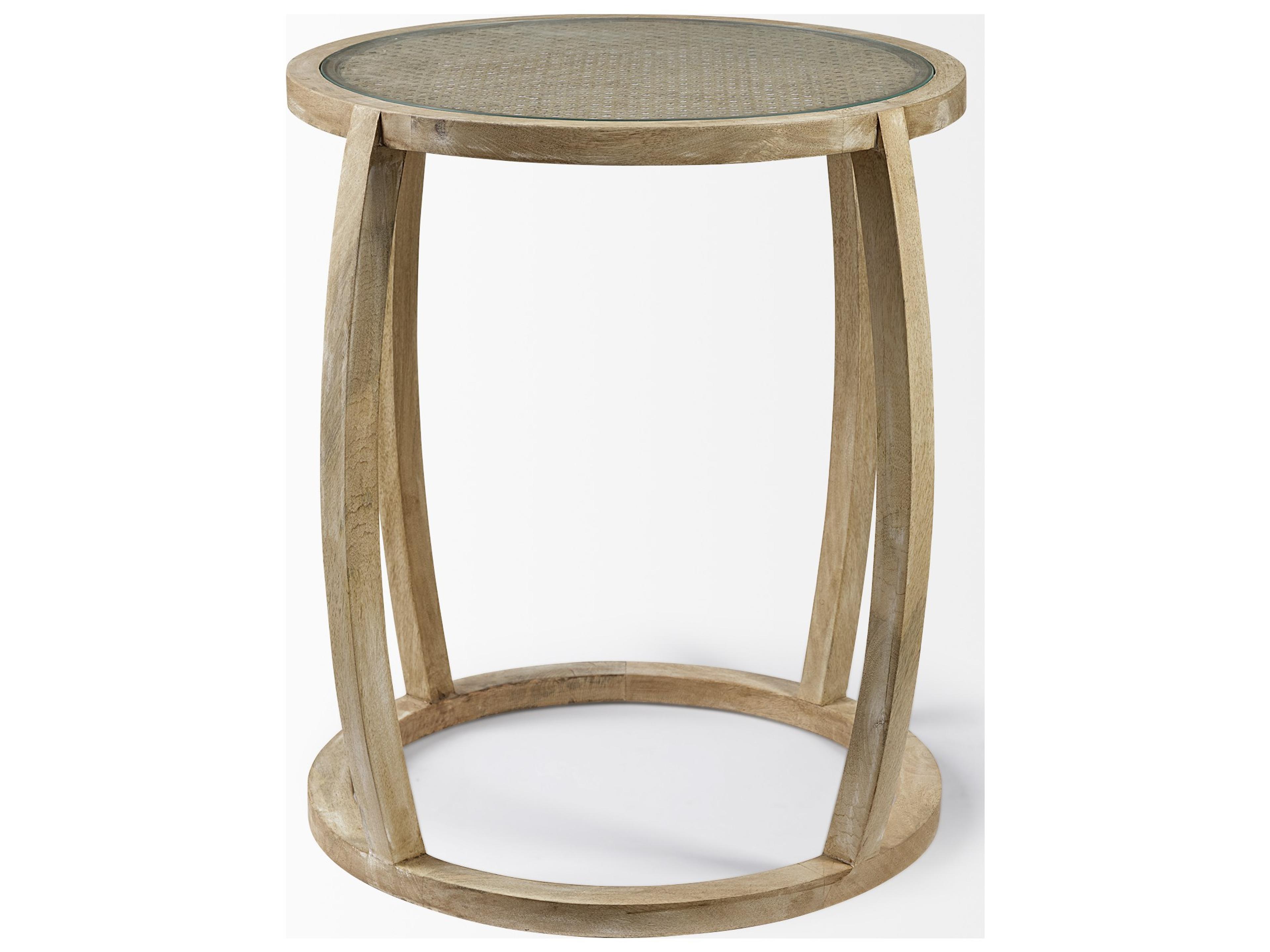Mercana Hubbard I 22L x 22W Light Brown Wood Round Top W/Glass Accent Table