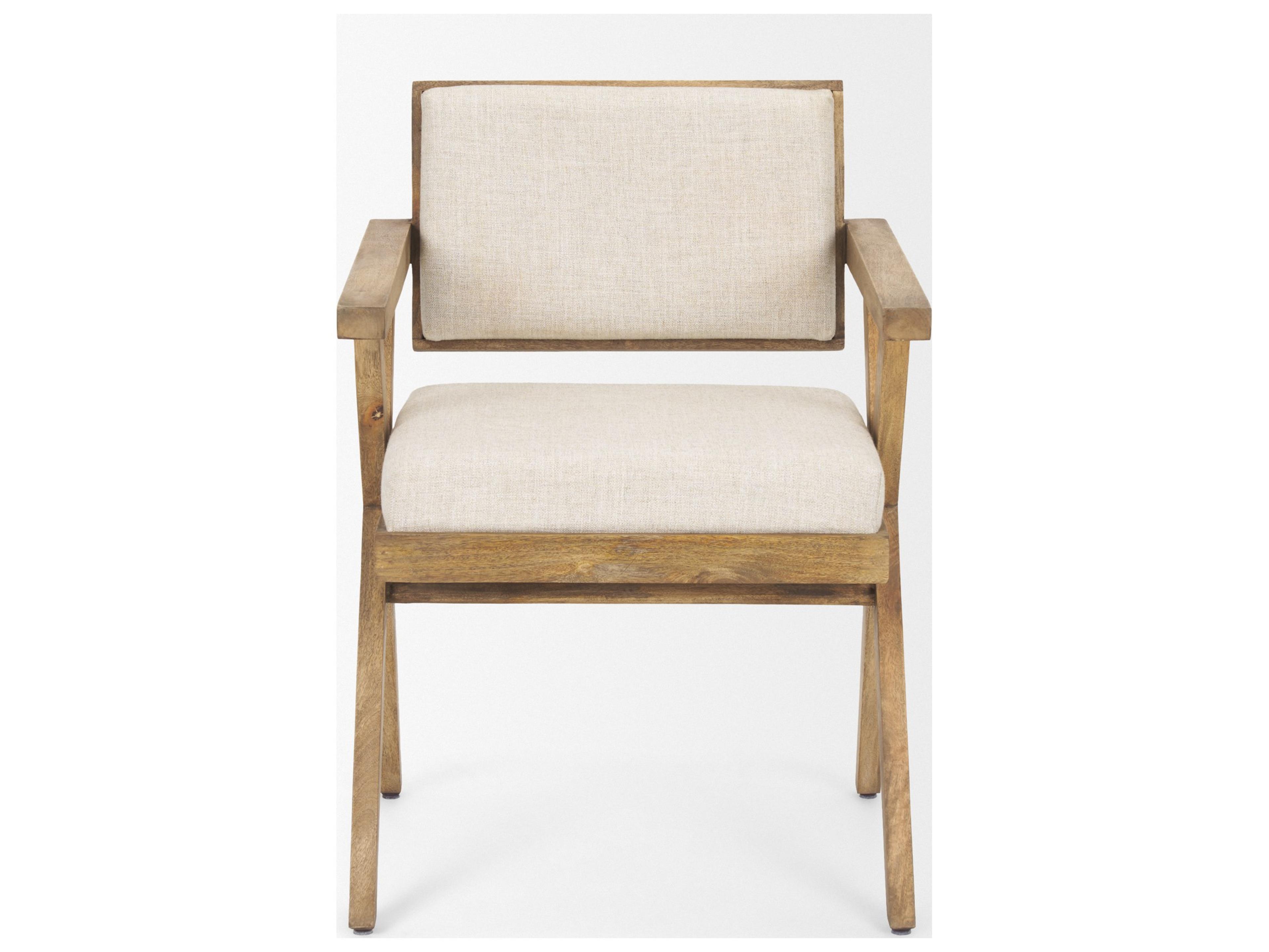 Mercana Topanga I Cream Fabric Wrap Medium Brown Wooden Frame Dining Chair