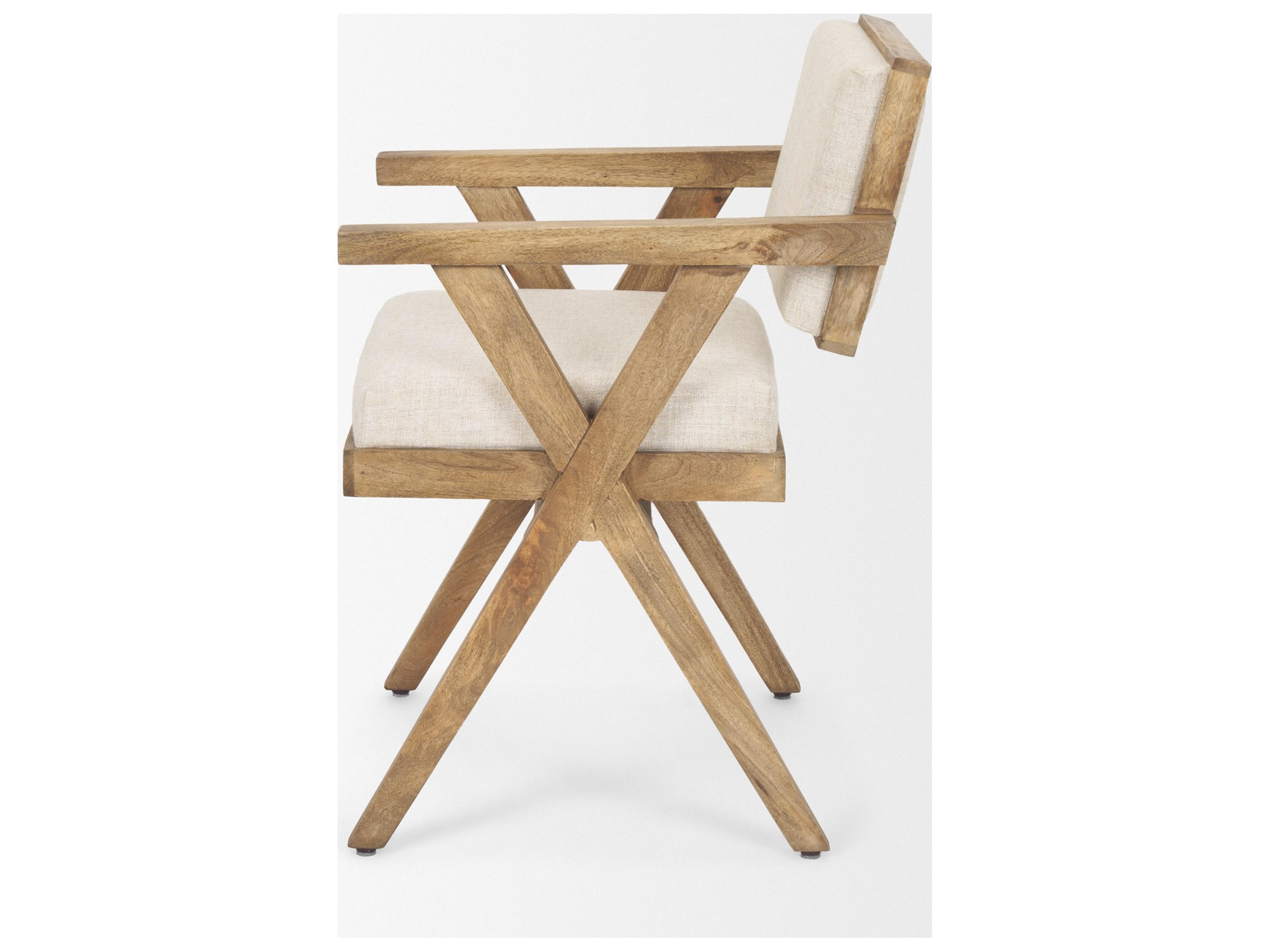 Mercana Topanga I Cream Fabric Wrap Medium Brown Wooden Frame Dining Chair