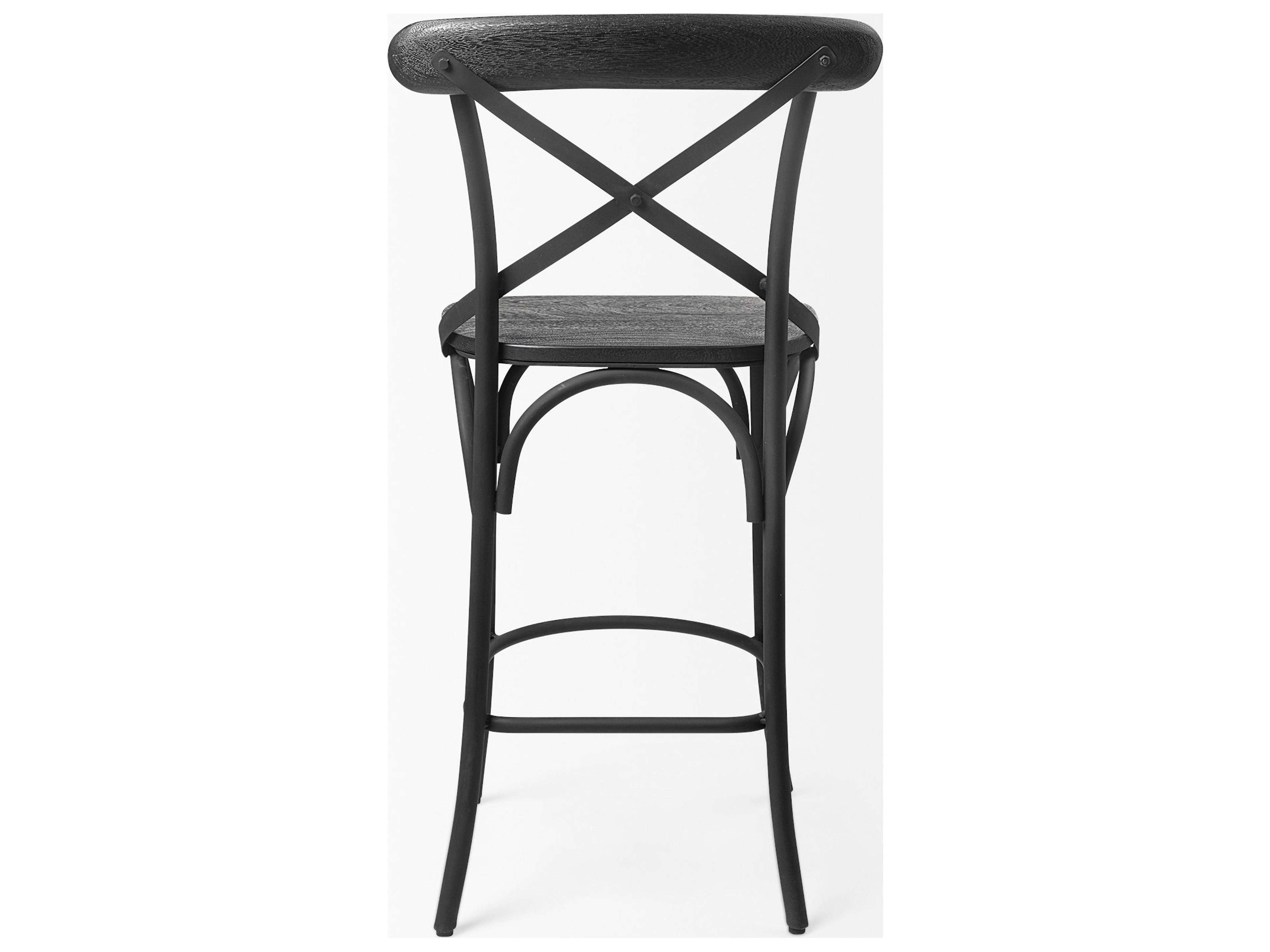 Mercana Etienne 26.25" Seat Height Black Wood Seat Black Metal Base Stool