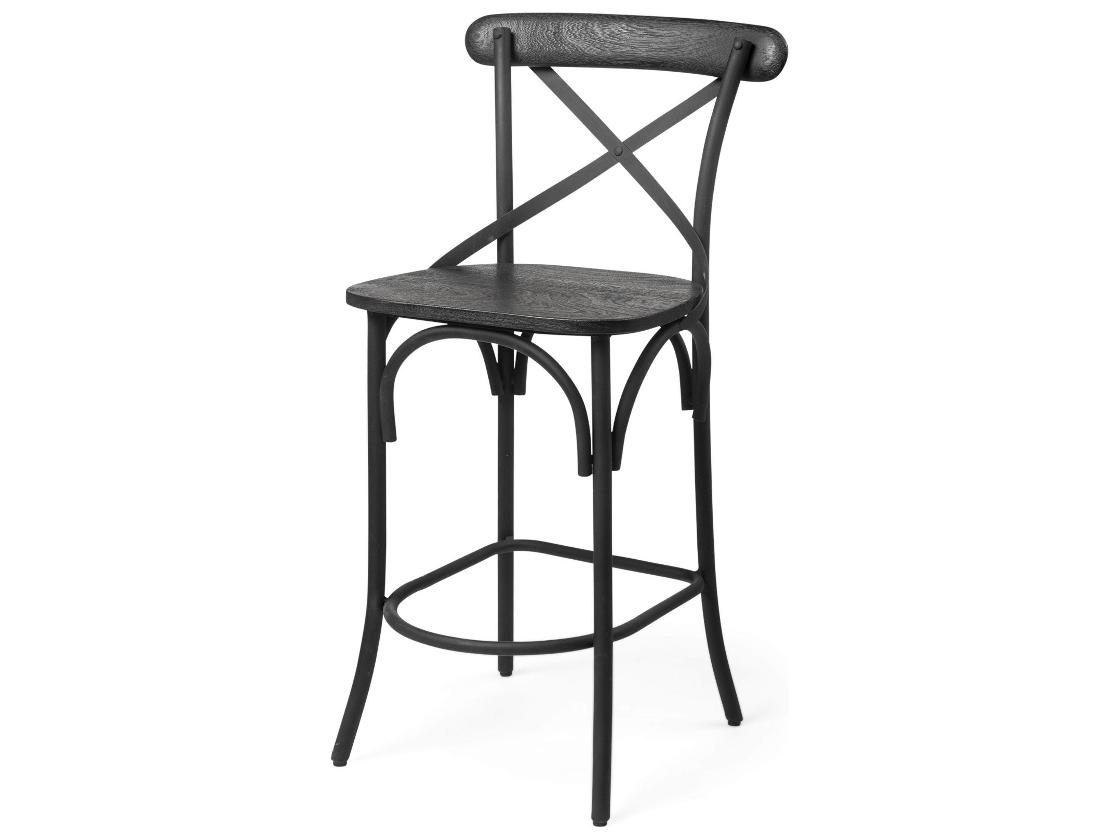 Etienne 26.25" Seat Height Black Wood Seat Black Metal Base Stool
