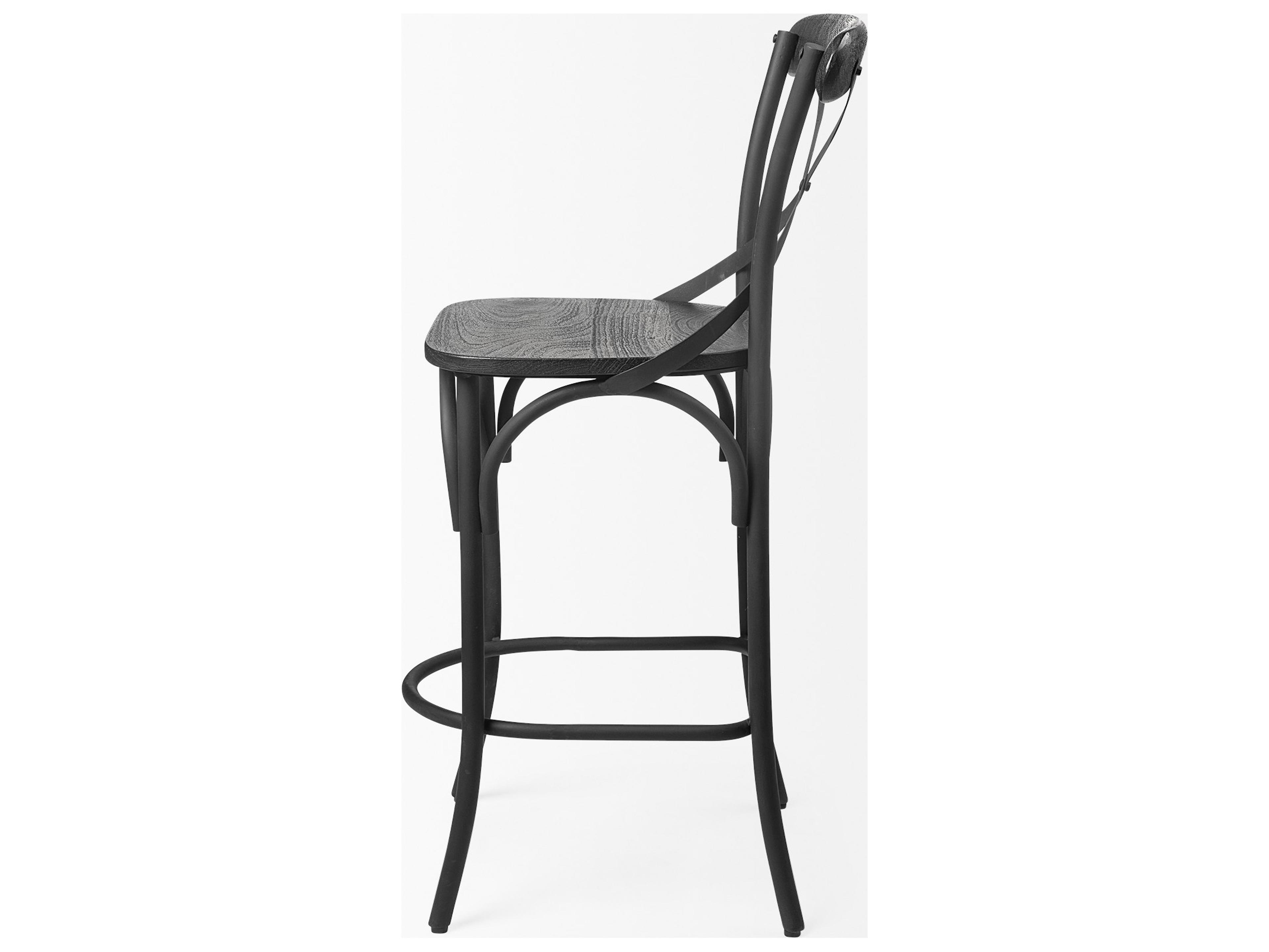 Mercana Etienne 26.25" Seat Height Black Wood Seat Black Metal Base Stool
