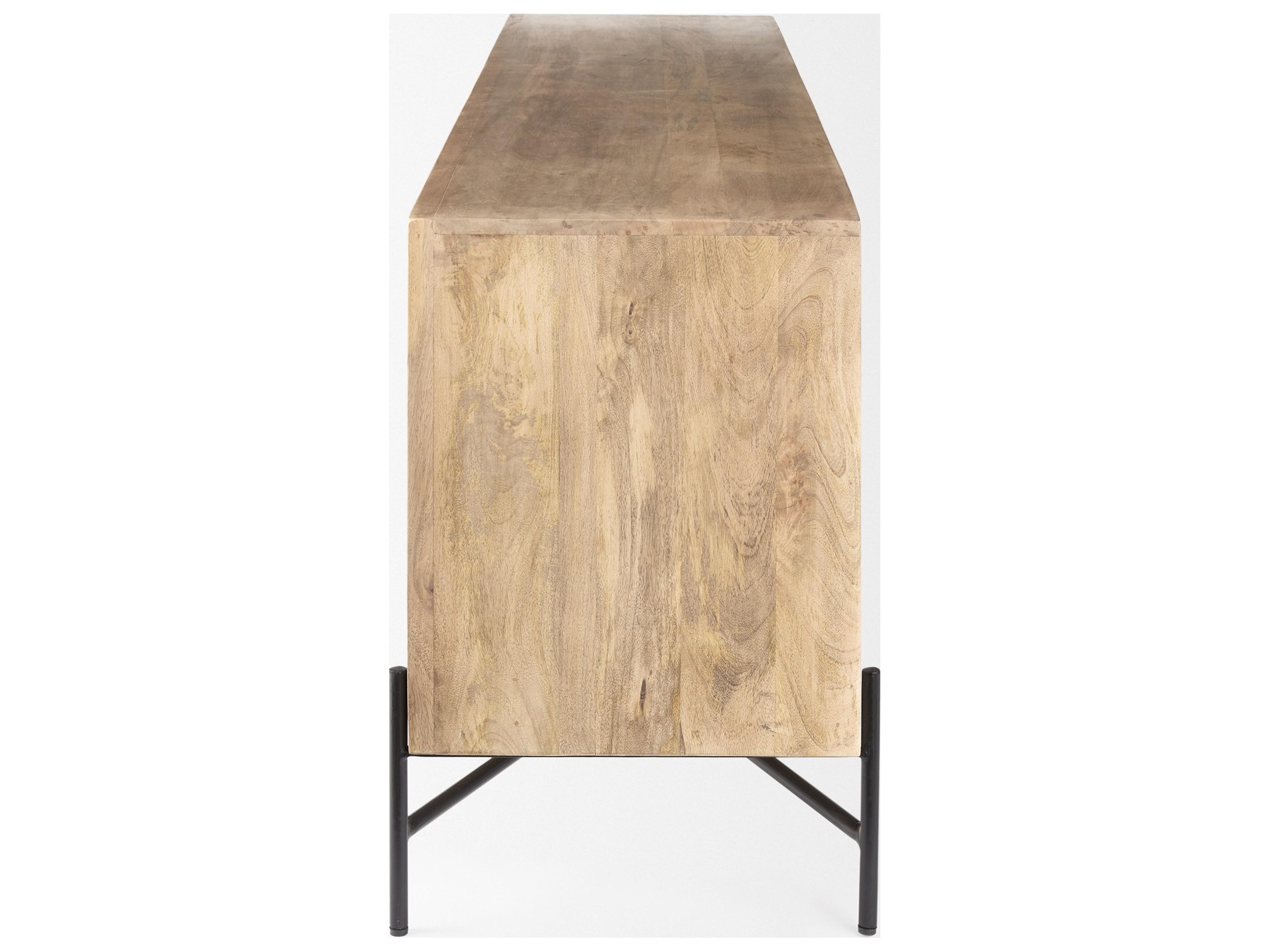 Mercana Cairo 78x19 Brown Solid Wood Black Metal Base 4 Door Cabinet Sideboard