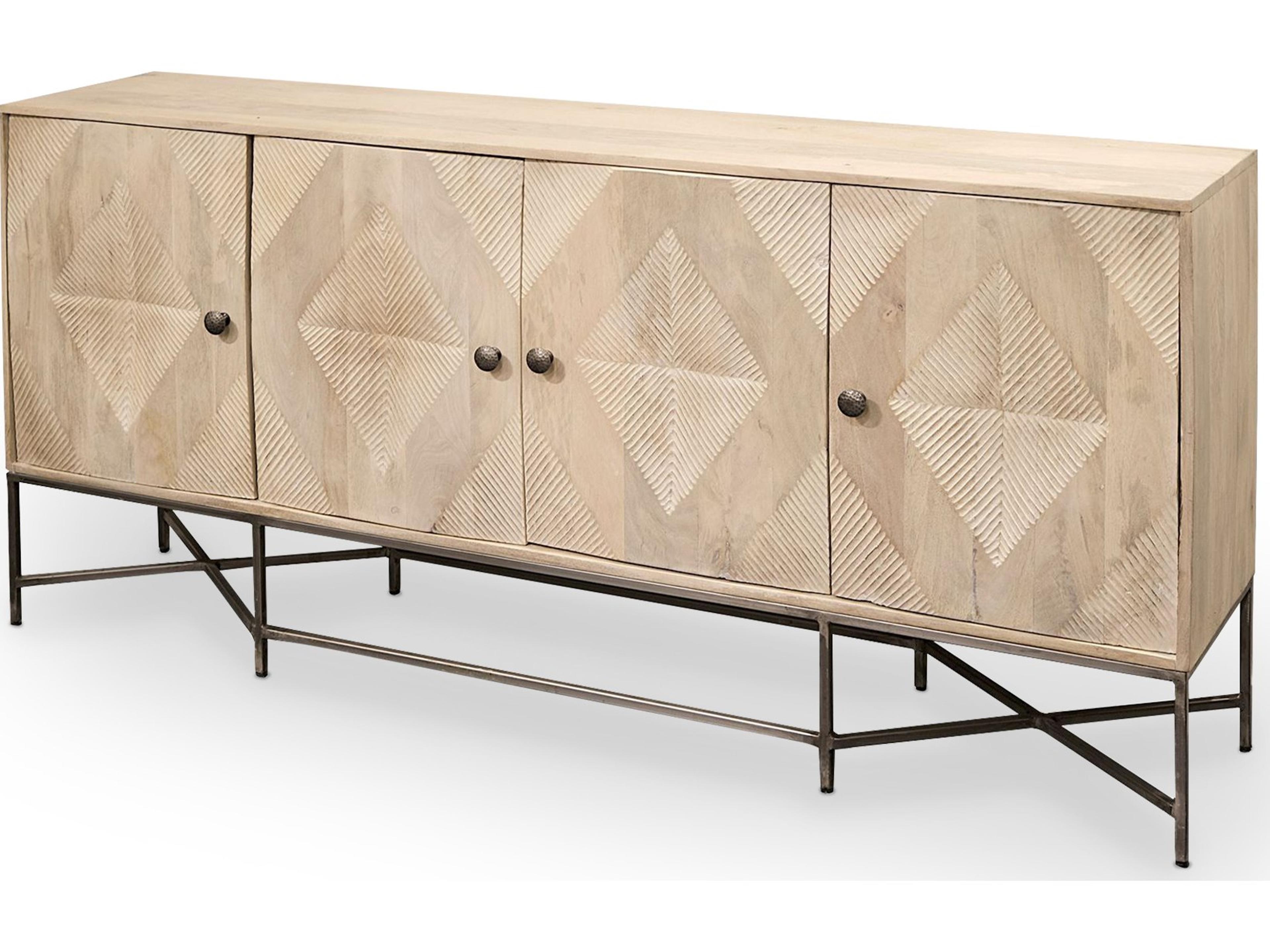 Hogarth III 72L x 15W x 34H Brown Solid Wood Frame Gold Metal Base 4 Cabinet Door Sideboard